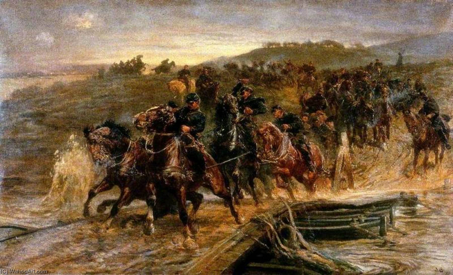 Wikioo.org - The Encyclopedia of Fine Arts - Painting, Artwork by John Charlton - French Artillery Crossing the Flooded Aisne and Saving the Guns