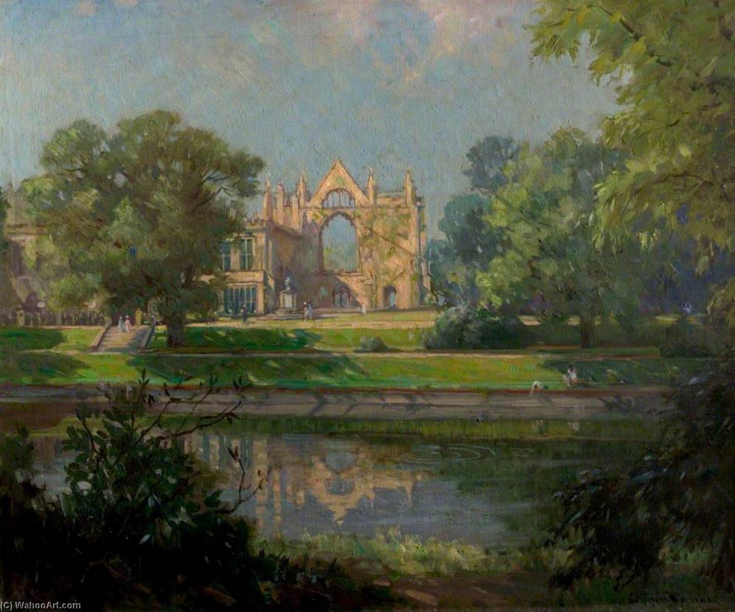 Wikioo.org - The Encyclopedia of Fine Arts - Painting, Artwork by Arthur Spooner - Newstead Abbey from the East, Nottinghamshire (Eagle Pond, Newstead Abbey)
