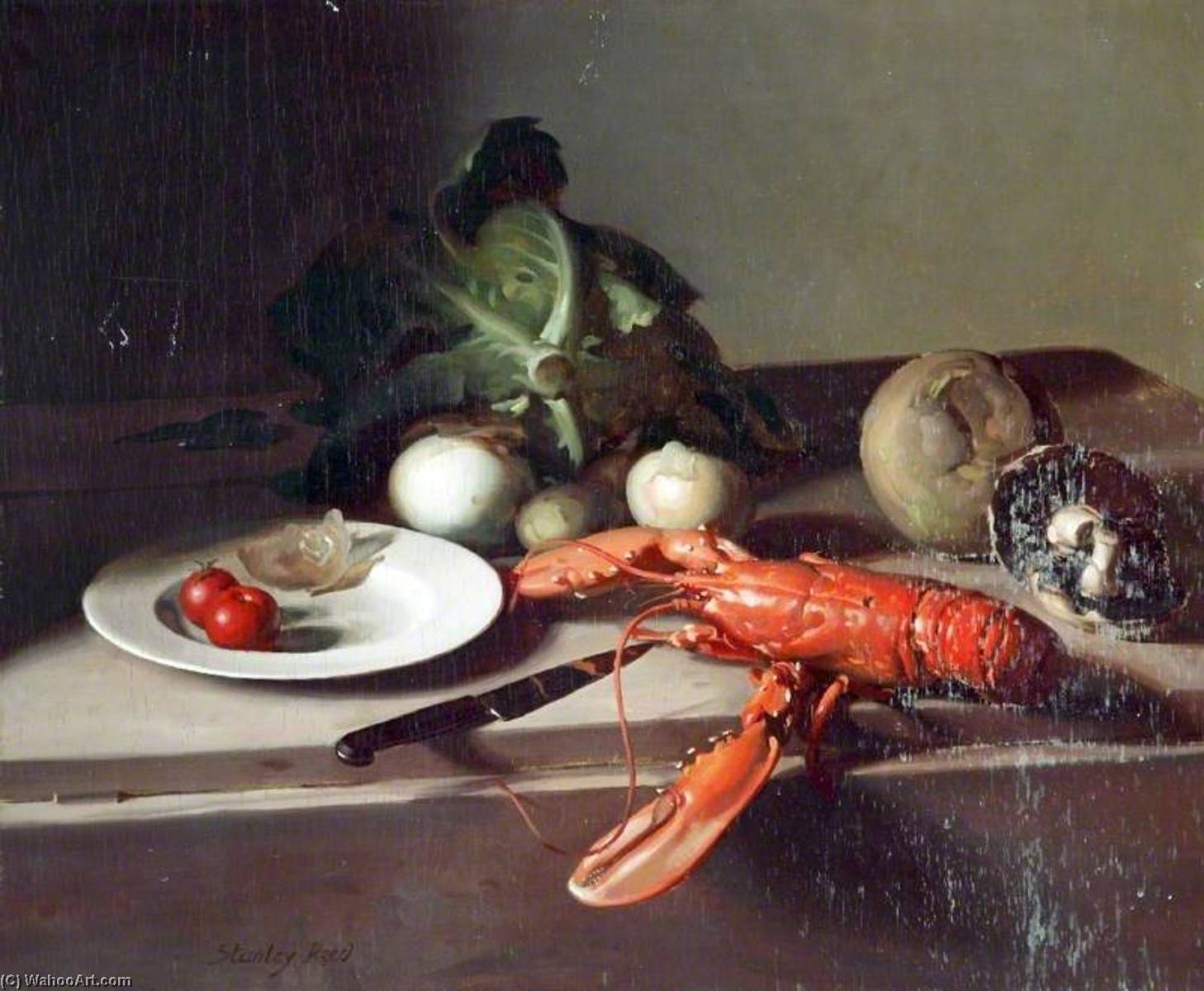 Wikioo.org - The Encyclopedia of Fine Arts - Painting, Artwork by Stanley Reed - Lobster and Vegetables