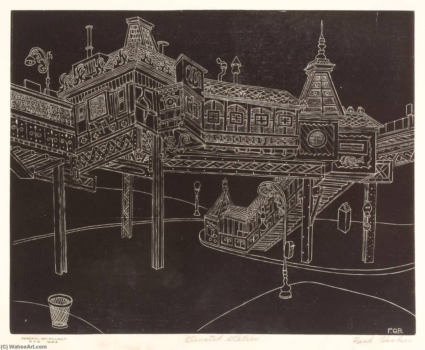 WikiOO.org - Encyclopedia of Fine Arts - Lukisan, Artwork Fred Becker - Elevated Station