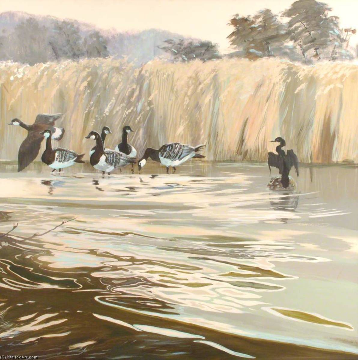 WikiOO.org - Encyclopedia of Fine Arts - Maalaus, taideteos Anne Toms - Geese and Cormorant (triptych, right)