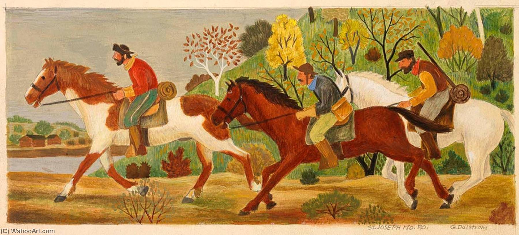 Wikioo.org - สารานุกรมวิจิตรศิลป์ - จิตรกรรม Gustaf Oscar Dalström - Pony Express (mural study, St. Joseph, Missouri Post Office and Courthouse)
