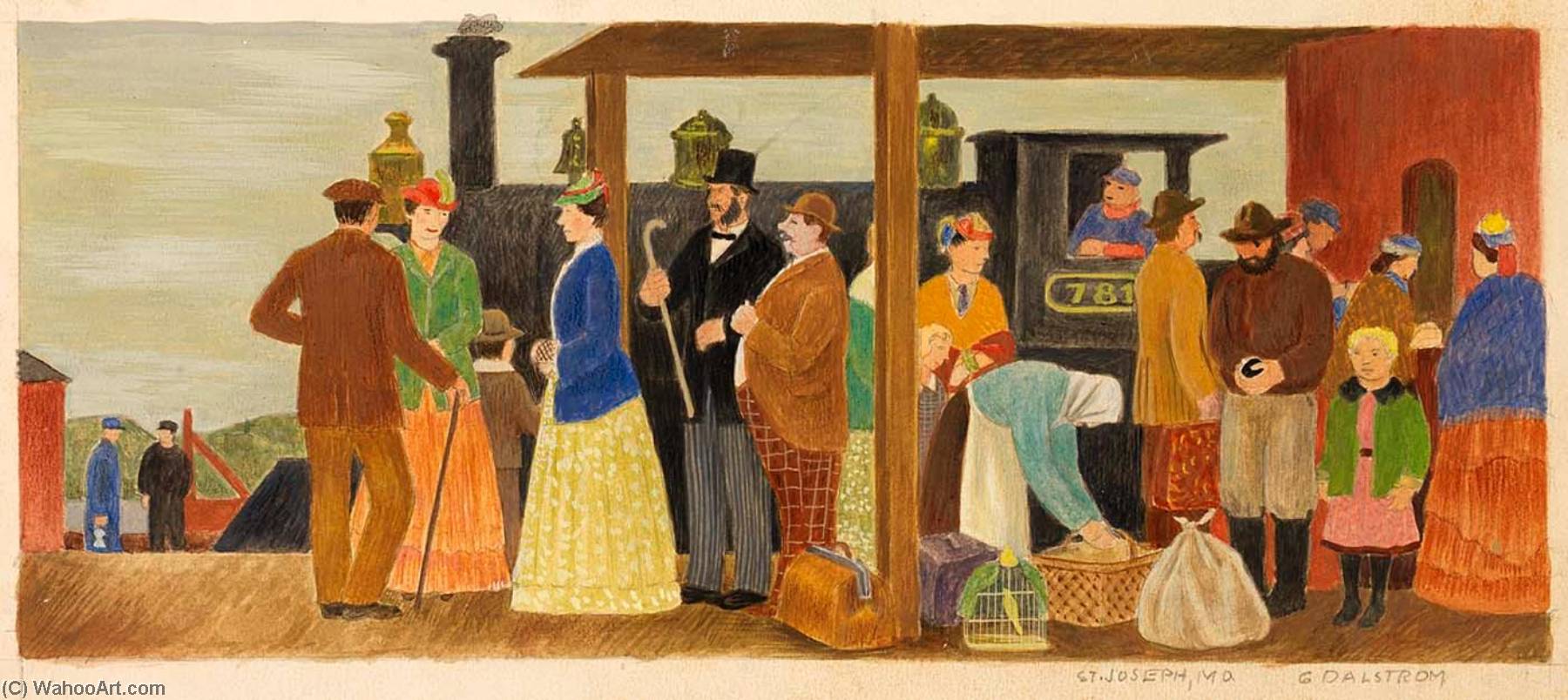 WikiOO.org - Enciclopedia of Fine Arts - Pictura, lucrări de artă Gustaf Oscar Dalström - Railroad Station 1880 (mural study, St. Joseph, Missouri Post Office and Courthouse)