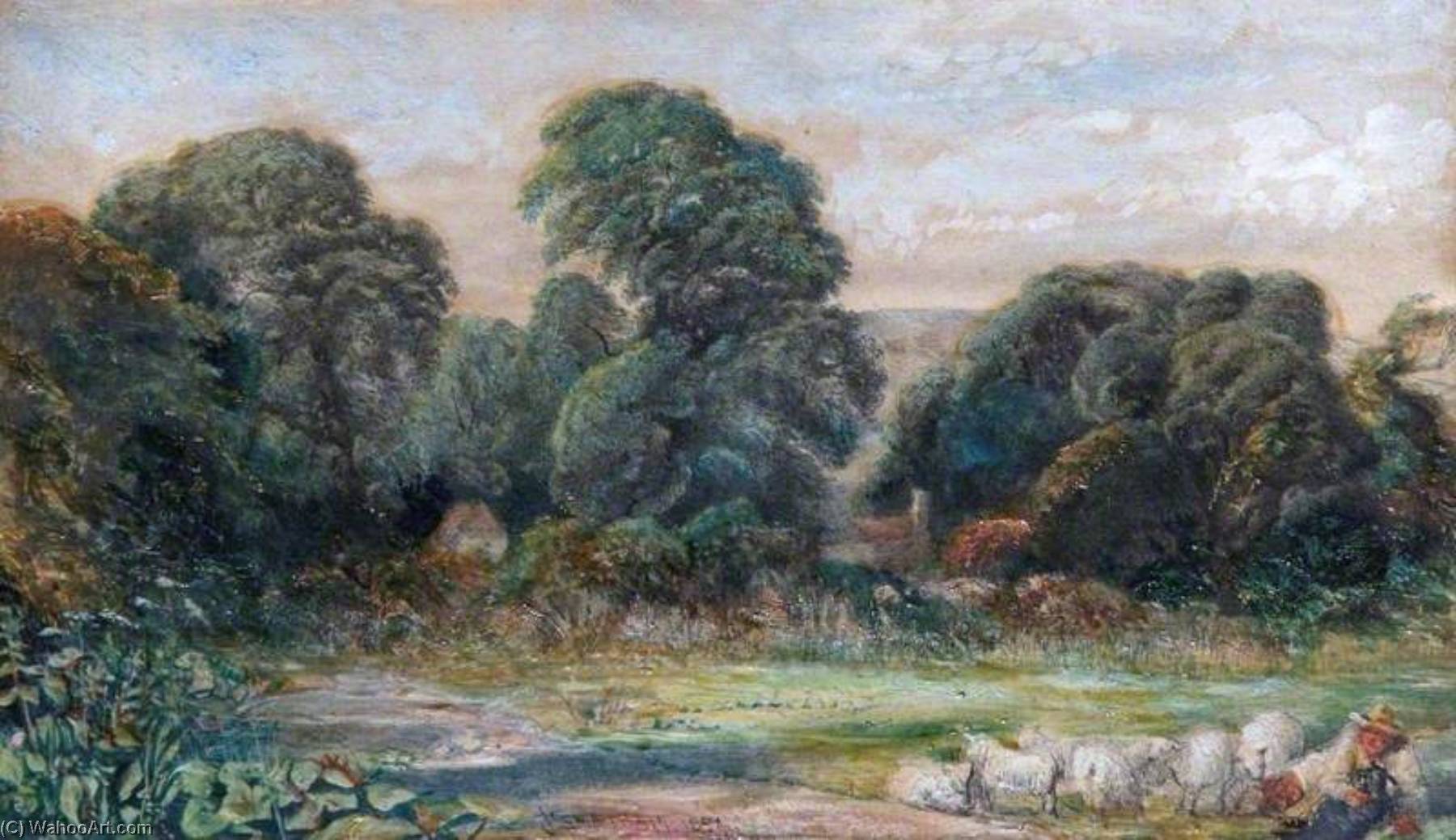 Wikioo.org - The Encyclopedia of Fine Arts - Painting, Artwork by James Smetham - A Quiet Meadow (Eastbourne, East Sussex)