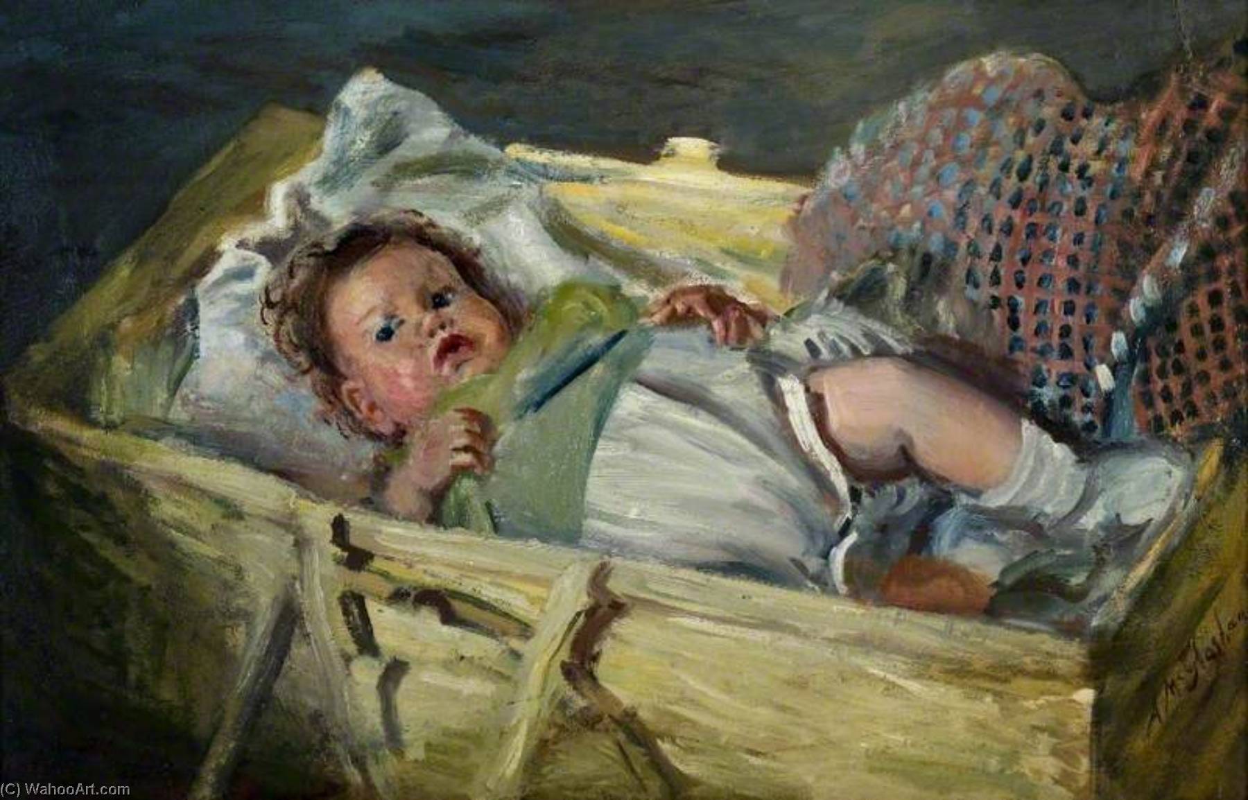 Wikioo.org - The Encyclopedia of Fine Arts - Painting, Artwork by Archibald A Mcglashan - Child in a Cot