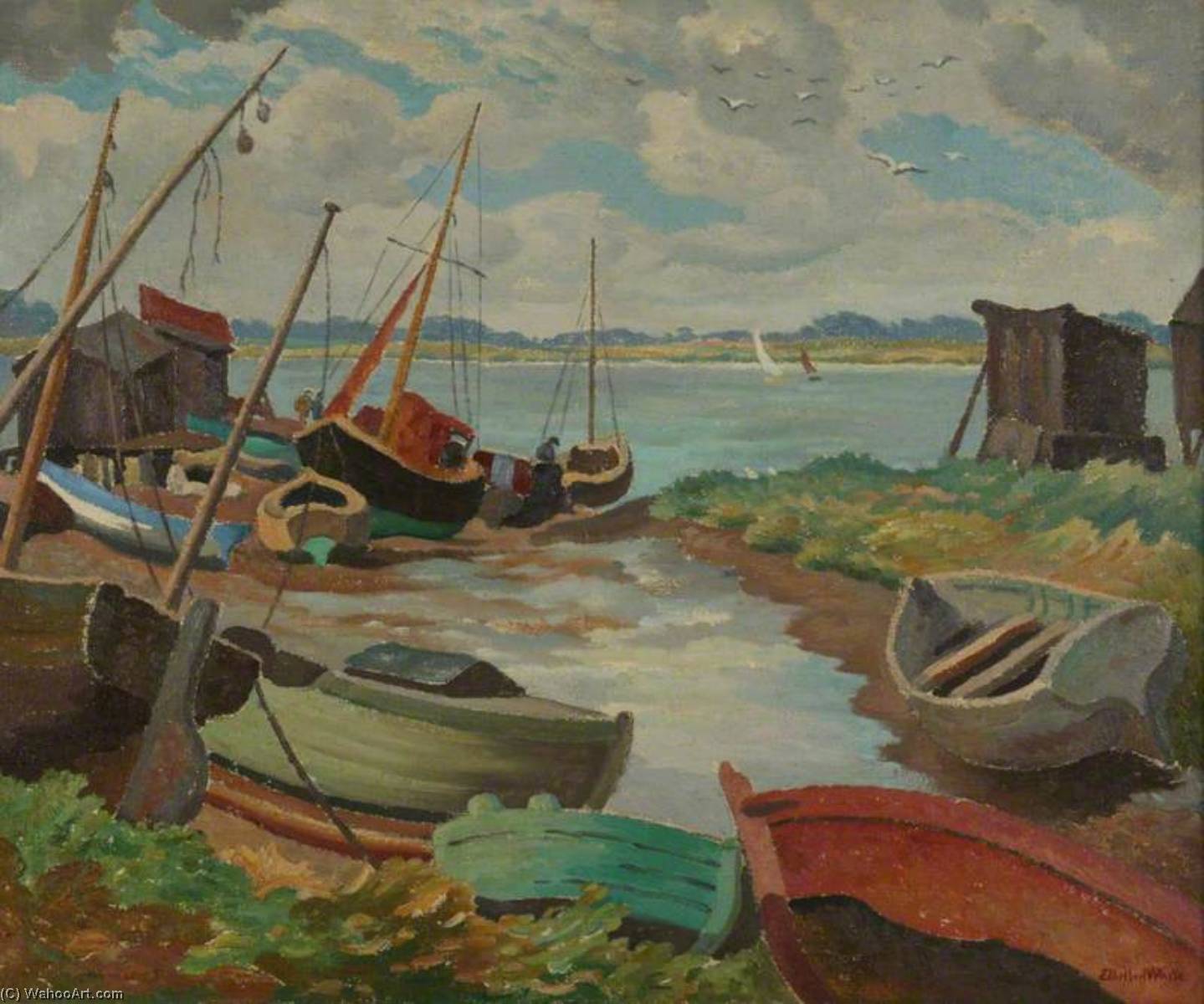 Wikioo.org - The Encyclopedia of Fine Arts - Painting, Artwork by Ethelbert White - Boats at Aldeburgh