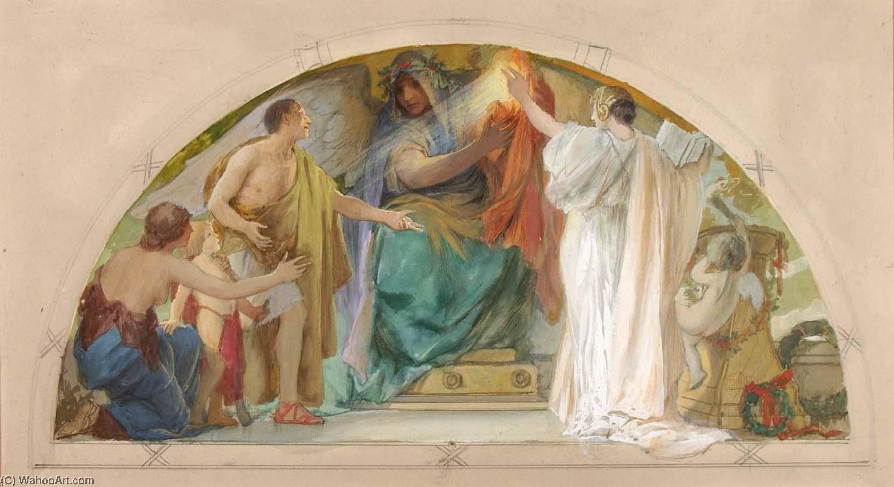 Wikioo.org - The Encyclopedia of Fine Arts - Painting, Artwork by Louis Schaettle - Firm Belief Truth, Boldness, Self Reliance (study for over door, Old Senate Office Building)