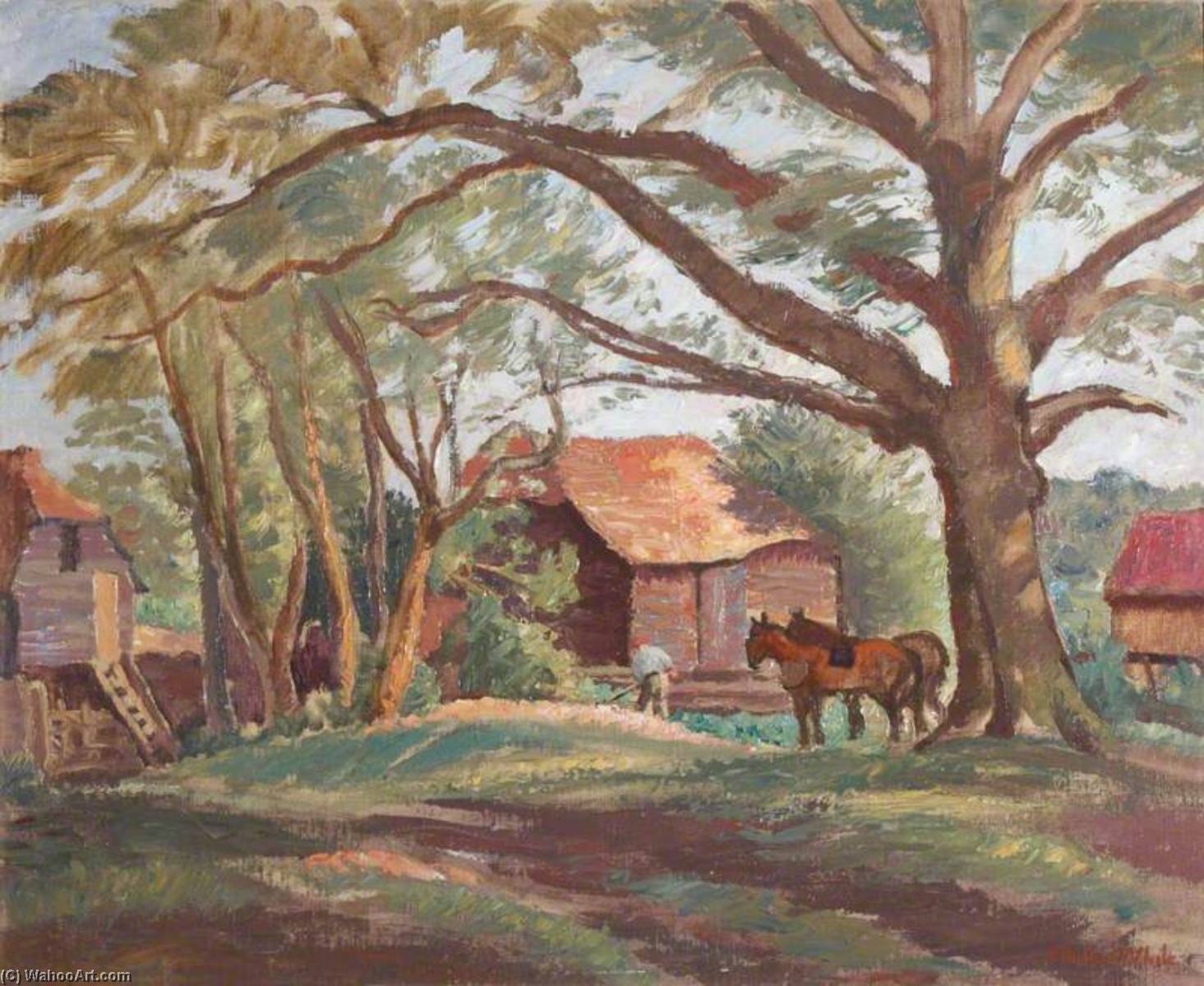 Wikioo.org - The Encyclopedia of Fine Arts - Painting, Artwork by Ethelbert White - A Stableyard
