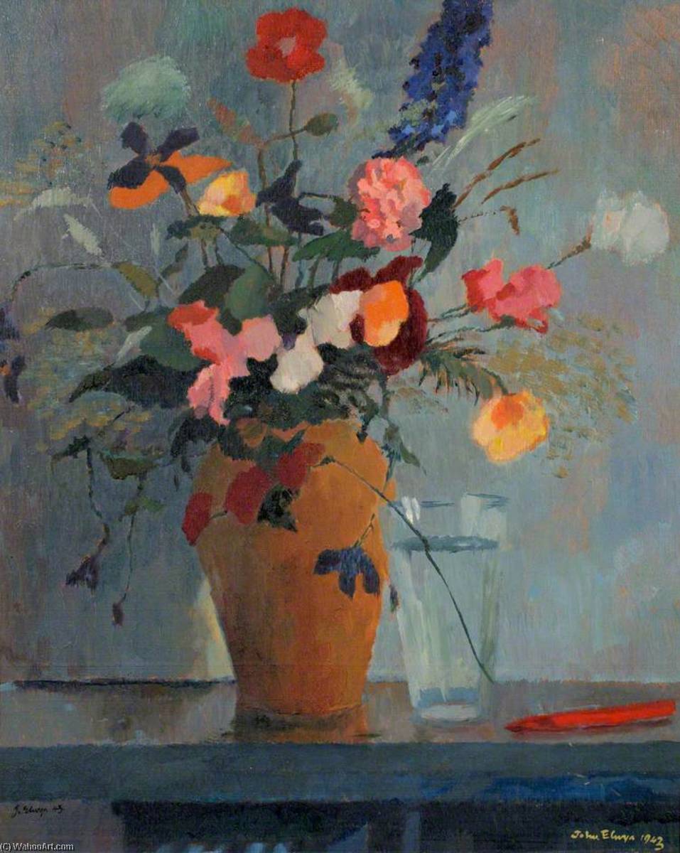 Wikioo.org - The Encyclopedia of Fine Arts - Painting, Artwork by John Elwyn - Vase of Summer Flowers
