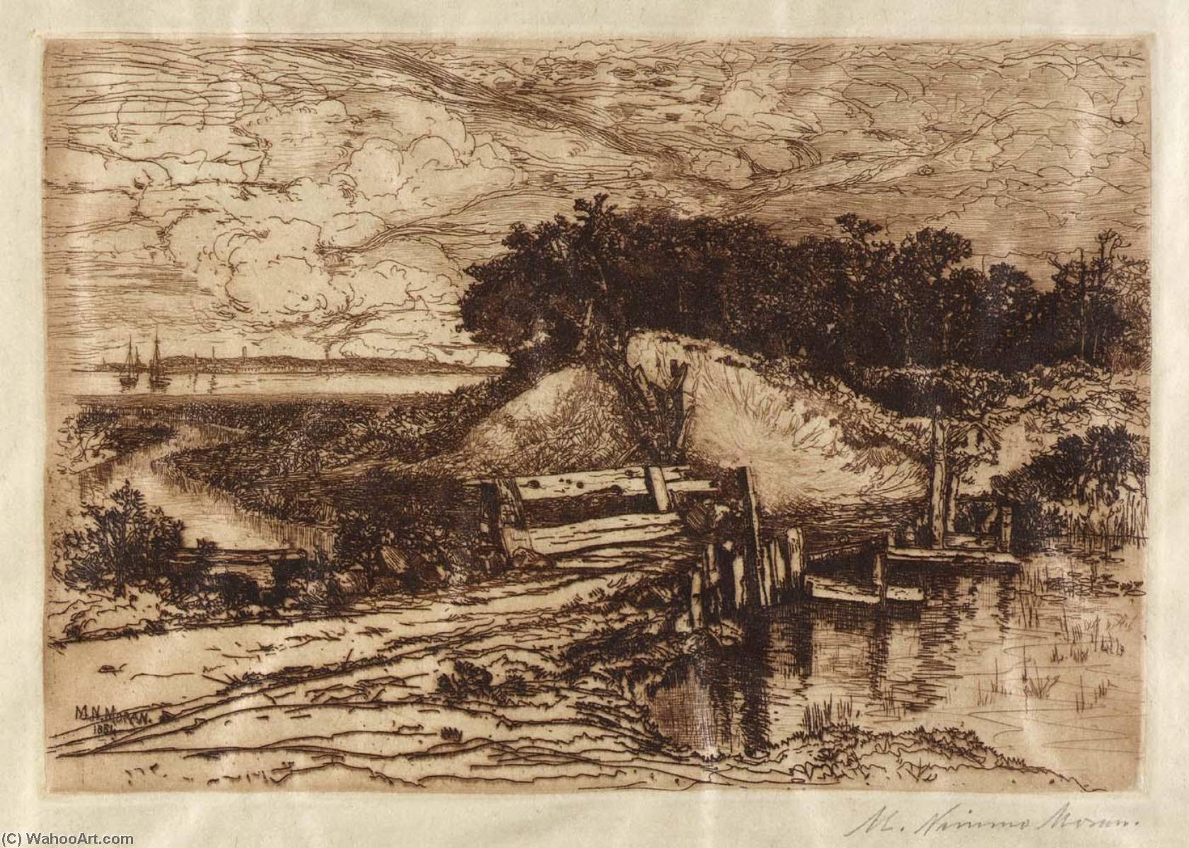 Wikioo.org - The Encyclopedia of Fine Arts - Painting, Artwork by Mary Nimmo Moran - Gardiner's Bay, L.I., Seen from Fresh Pond