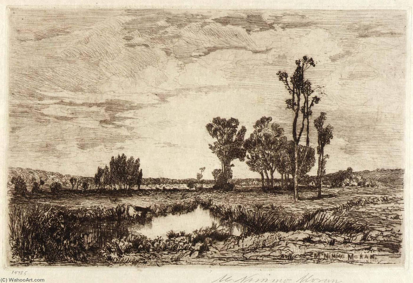Wikioo.org – La Enciclopedia de las Bellas Artes - Pintura, Obras de arte de Mary Nimmo Moran - ganado en Un  estanque