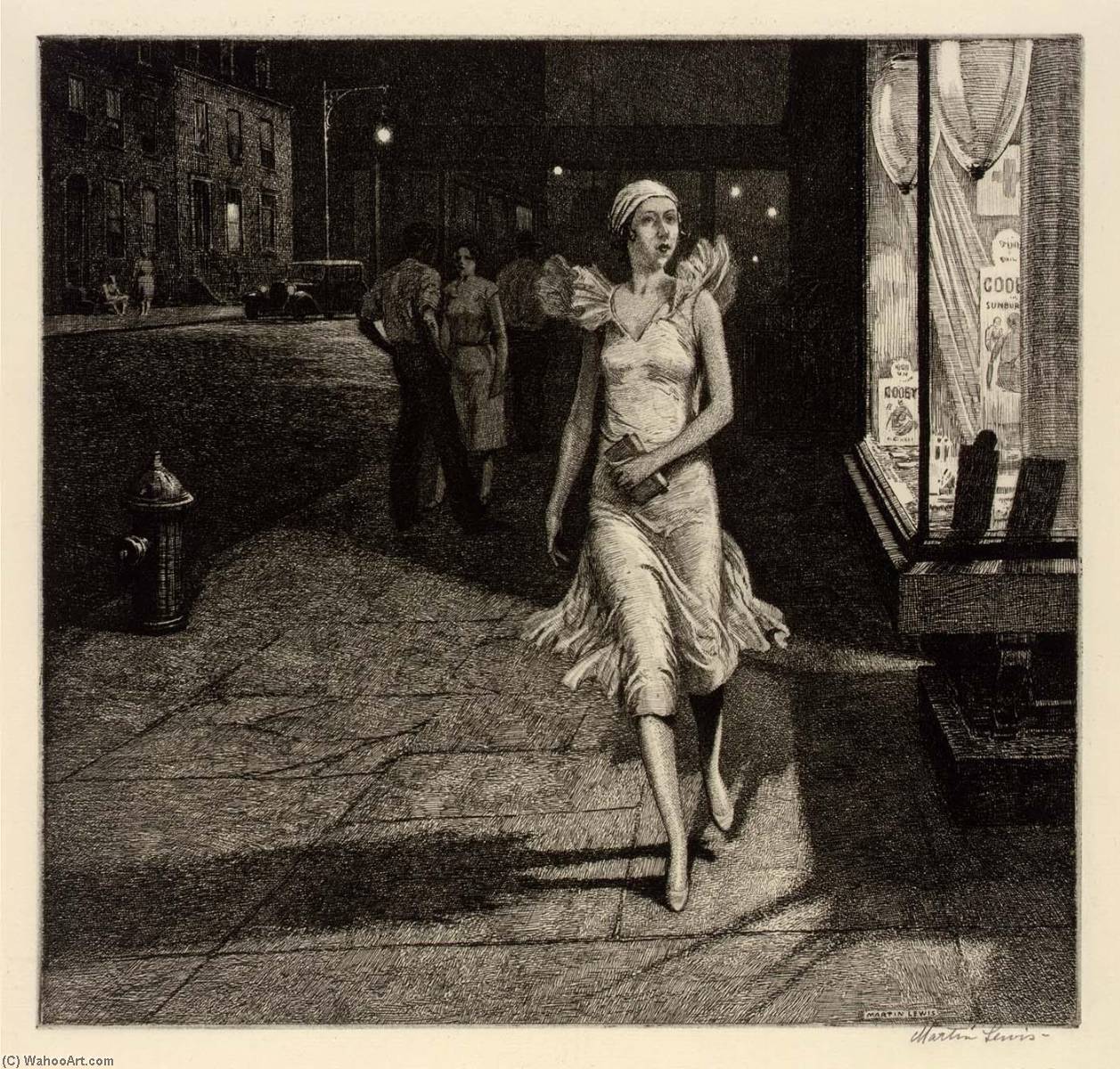 Wikioo.org - The Encyclopedia of Fine Arts - Painting, Artwork by Martin Lewis - Night in New York