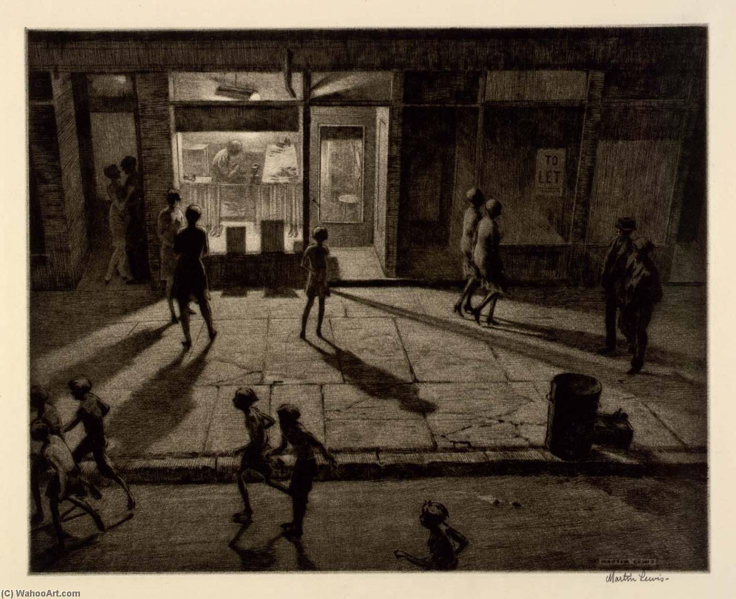 Wikioo.org - The Encyclopedia of Fine Arts - Painting, Artwork by Martin Lewis - Spring Night, Greenwich Village