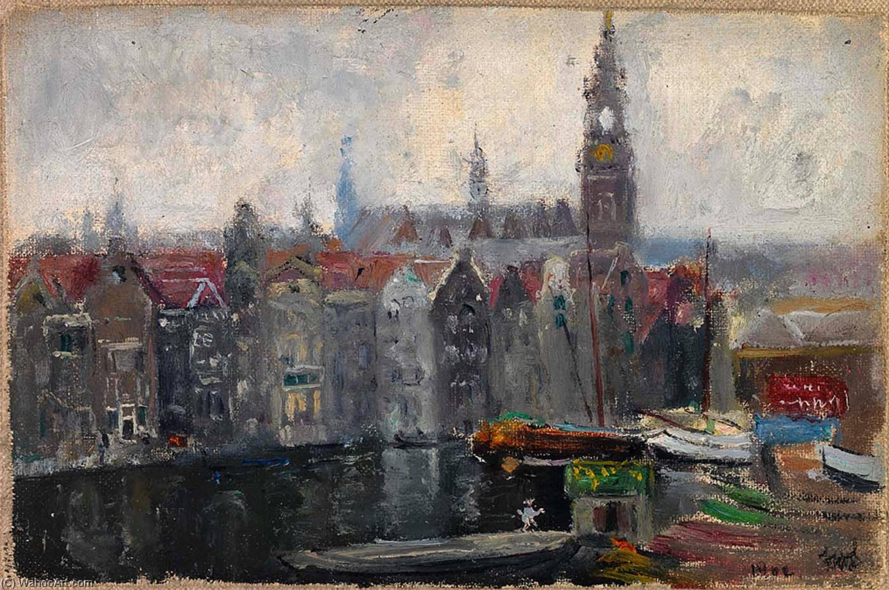 Wikioo.org - The Encyclopedia of Fine Arts - Painting, Artwork by Frank Wilbert Stokes - View of the Old Kirk from the Window of Victoria Hotel, Amsterdam