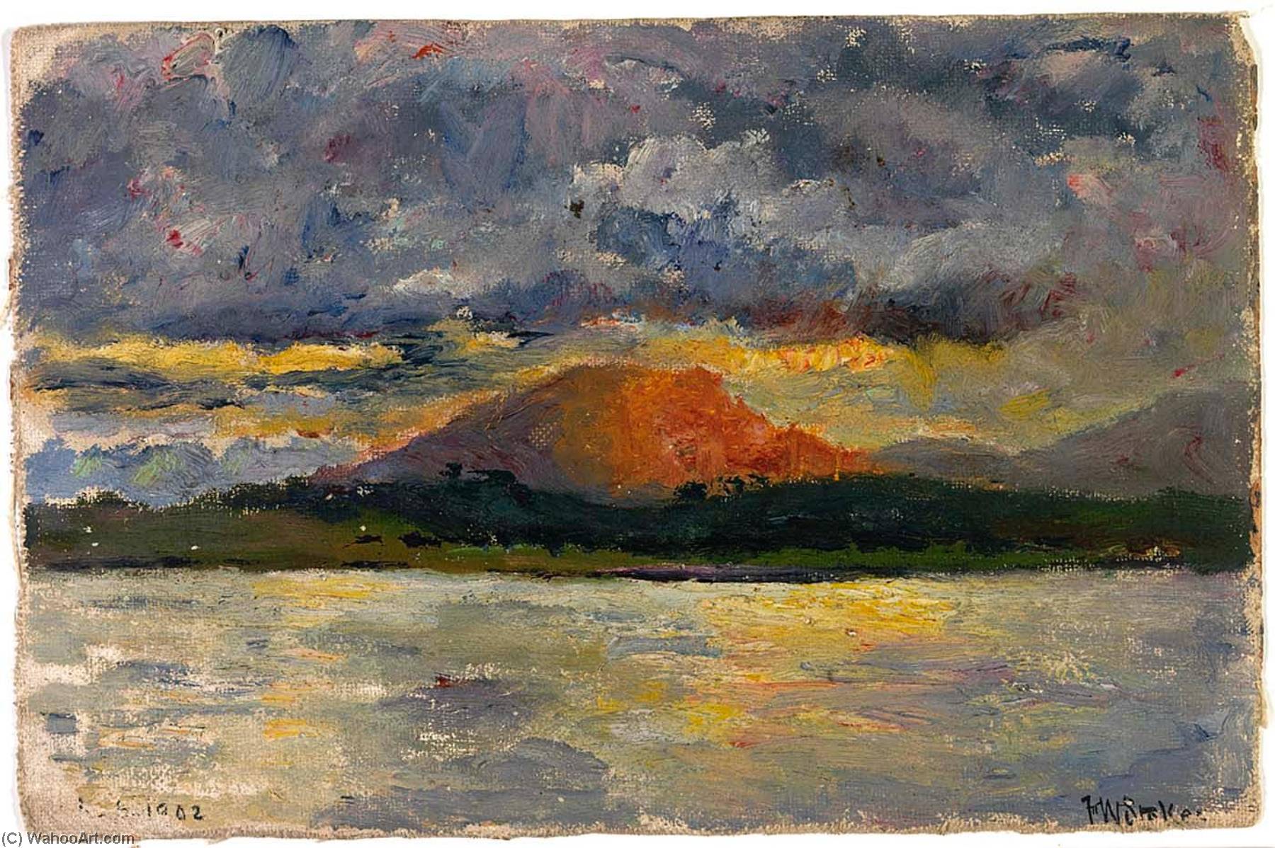 Wikioo.org - The Encyclopedia of Fine Arts - Painting, Artwork by Frank Wilbert Stokes - Sunset Back of Mount Susanne off Ushuaia, Beagle Channel