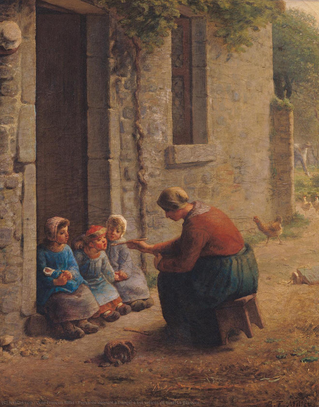 Wikioo.org - The Encyclopedia of Fine Arts - Painting, Artwork by Jean-François Millet - Paysanne donnant à manger à ses enfants dit aussi La Bécquée