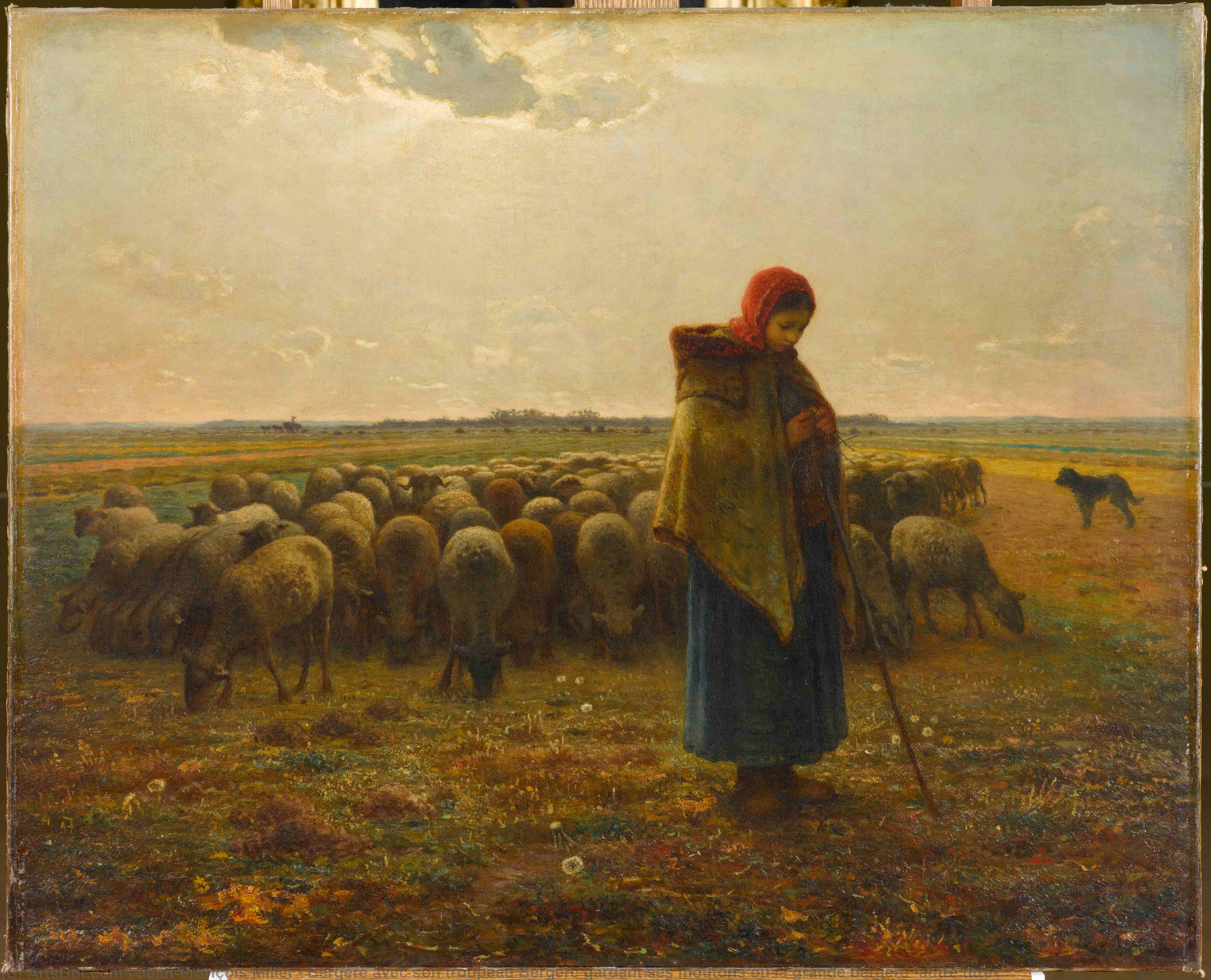 Wikioo.org - The Encyclopedia of Fine Arts - Painting, Artwork by Jean-François Millet - Bergère avec son troupeau Bergère gardant ses moutons ou la grande bergère (autre titre)
