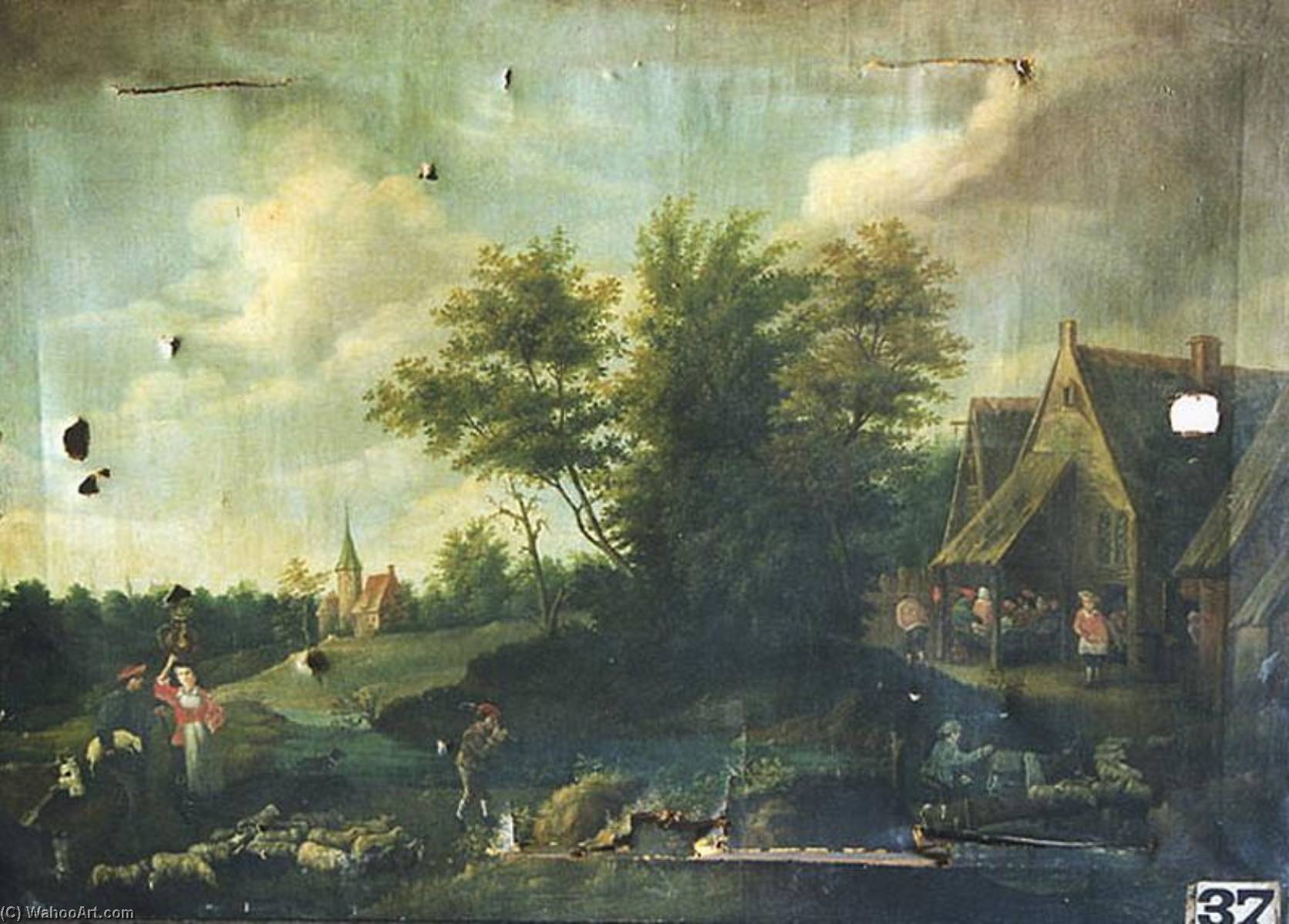 WikiOO.org - Encyclopedia of Fine Arts - Maleri, Artwork Babey Théodore - Paysage, le retour du bétail