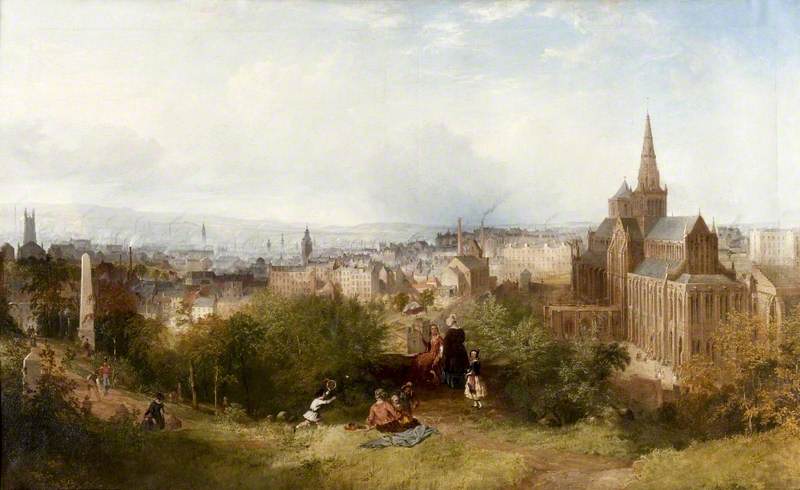 Wikioo.org - The Encyclopedia of Fine Arts - Painting, Artwork by John Adam Houston - View of Glasgow and the Cathedral