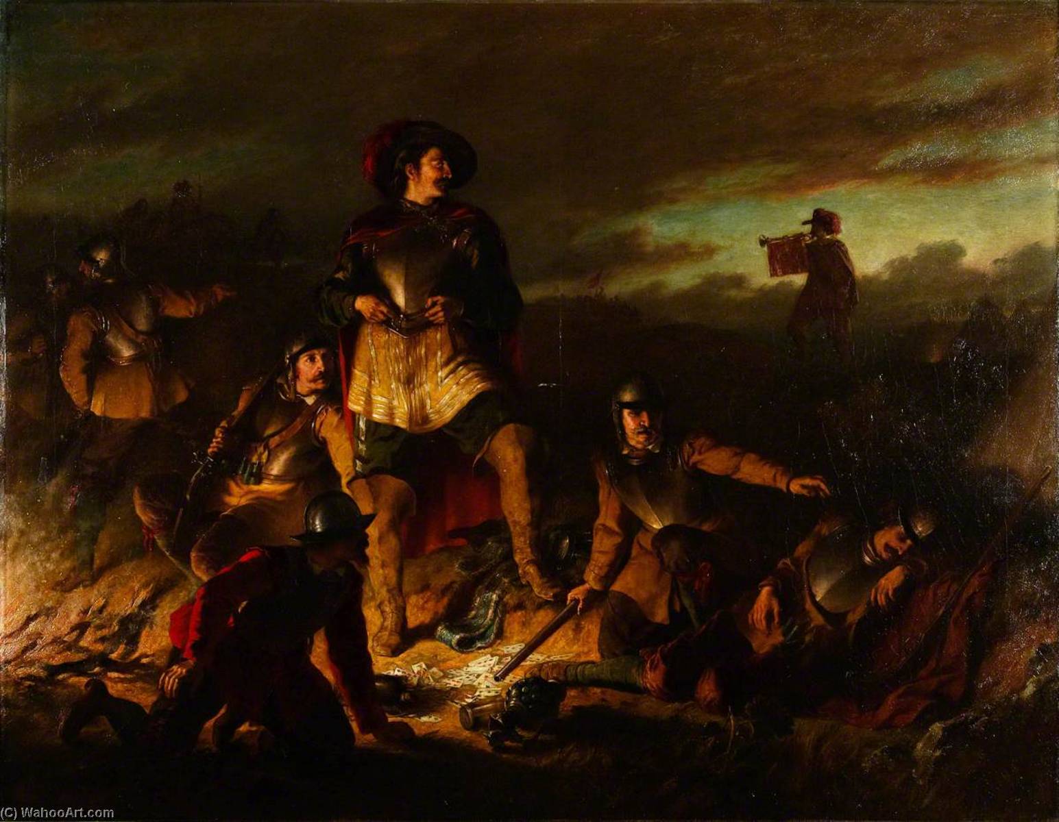 WikiOO.org - Encyclopedia of Fine Arts - Maleri, Artwork John Adam Houston - A Night Alarm in the Cavalier Camp