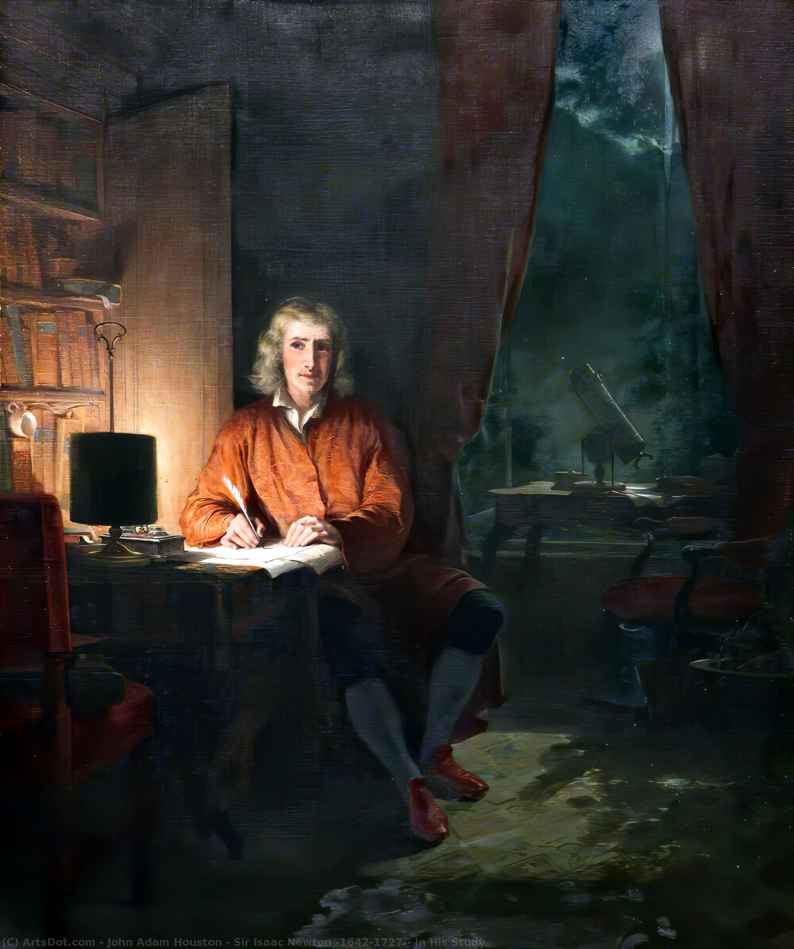 Wikioo.org - The Encyclopedia of Fine Arts - Painting, Artwork by John Adam Houston - Sir Isaac Newton (1642–1727), in His Study