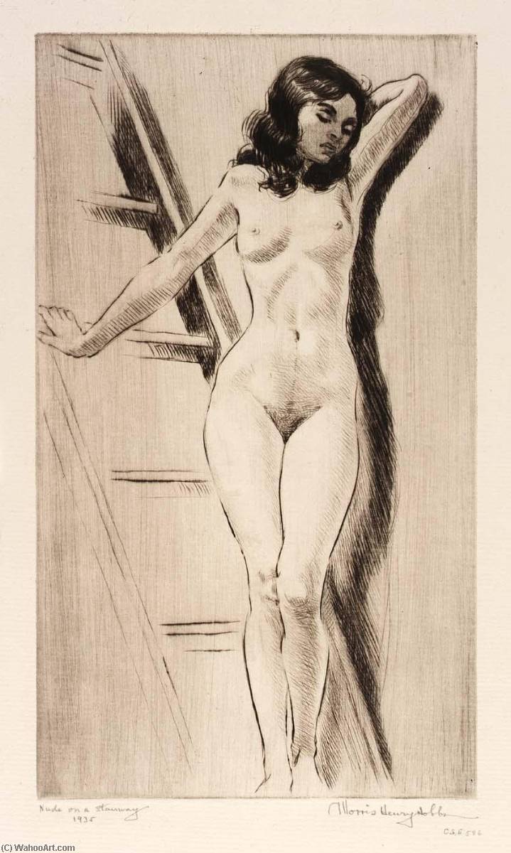 Wikioo.org - The Encyclopedia of Fine Arts - Painting, Artwork by Morris Henry Hobbs - Nude on a Stairway