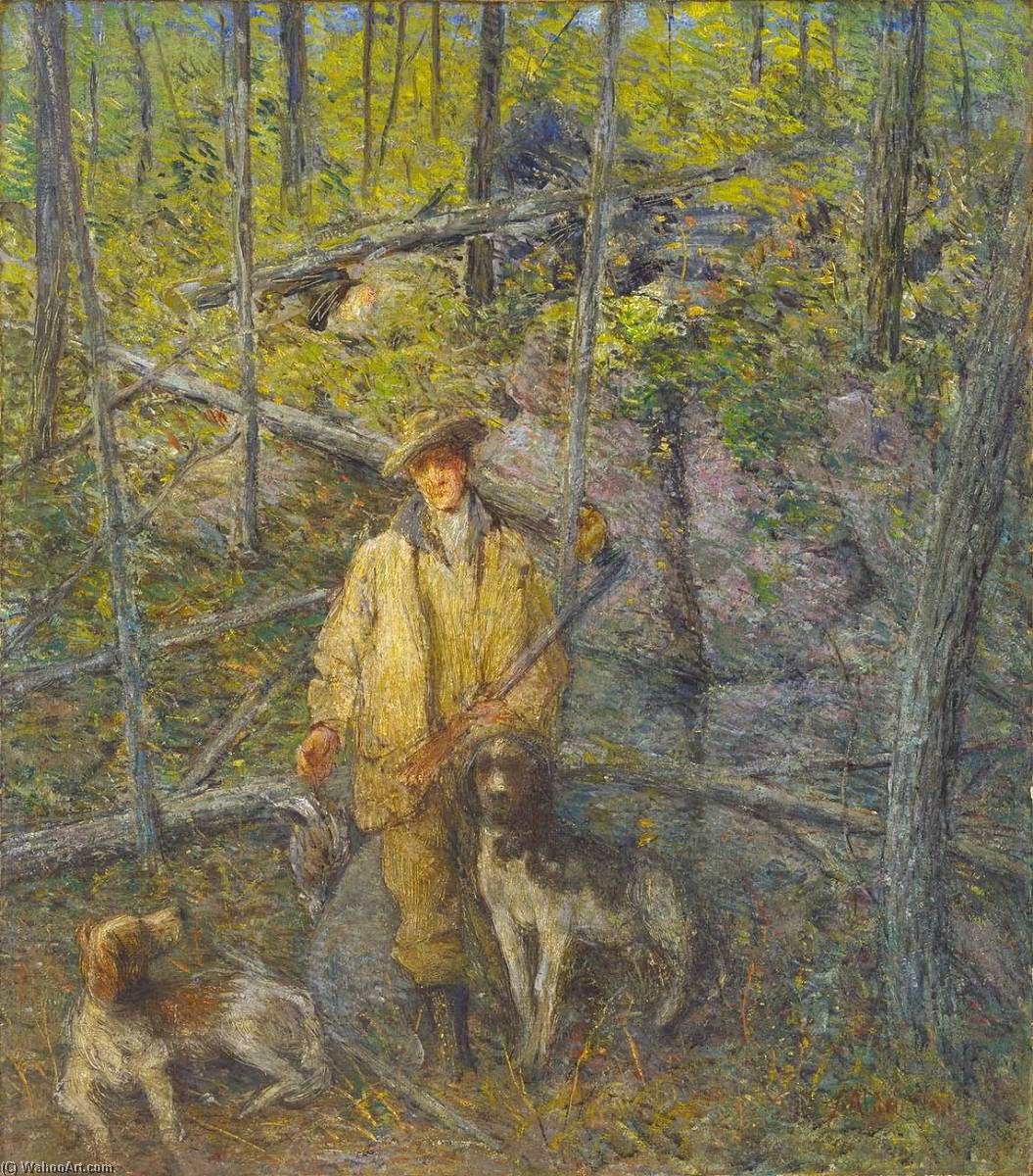 Wikioo.org - The Encyclopedia of Fine Arts - Painting, Artwork by Julian Alden Weir - Hunter and Dogs