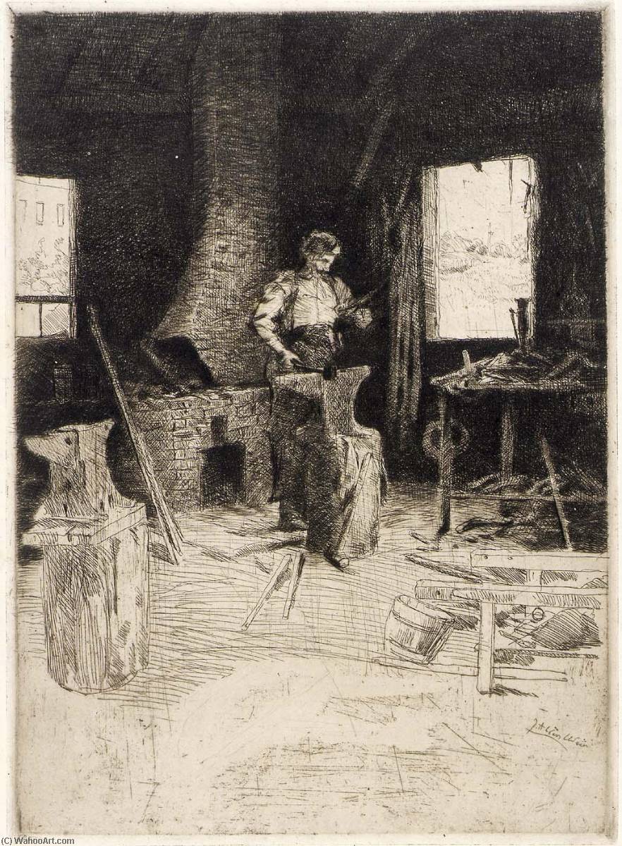 WikiOO.org - Енциклопедия за изящни изкуства - Живопис, Произведения на изкуството Julian Alden Weir - The Blacksmith's Shop