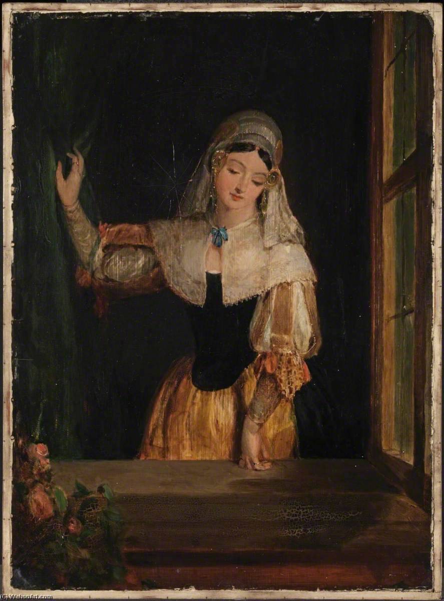 Wikioo.org – La Enciclopedia de las Bellas Artes - Pintura, Obras de arte de Gilbert Stuart Newton - Un niña holandesa ( 'The Window' )