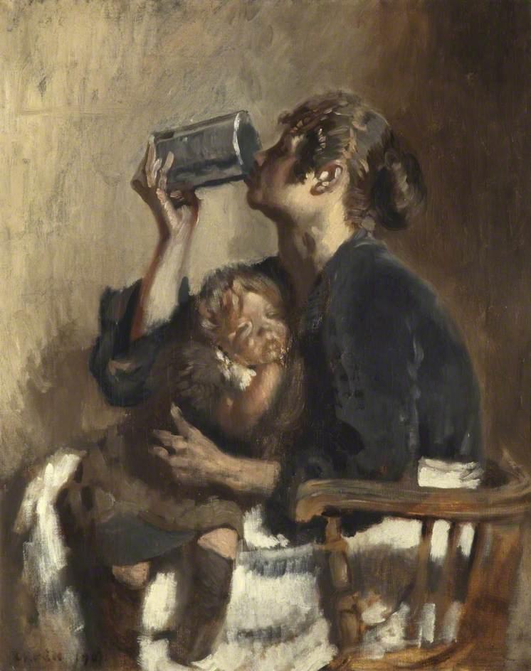 Wikioo.org - The Encyclopedia of Fine Arts - Painting, Artwork by William Newenham Montague Orpen - Lottie and the Baby