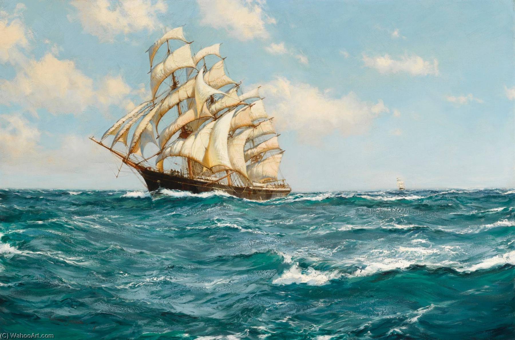 Wikioo.org - The Encyclopedia of Fine Arts - Painting, Artwork by Montague Dawson - Pacific Days, the Shun Lee, 674 tons, built in 1866