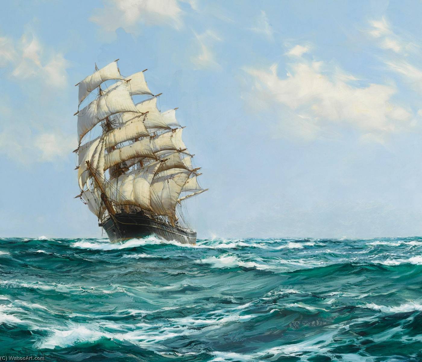 Wikioo.org - The Encyclopedia of Fine Arts - Painting, Artwork by Montague Dawson - A Clipper Ship on the High Seas