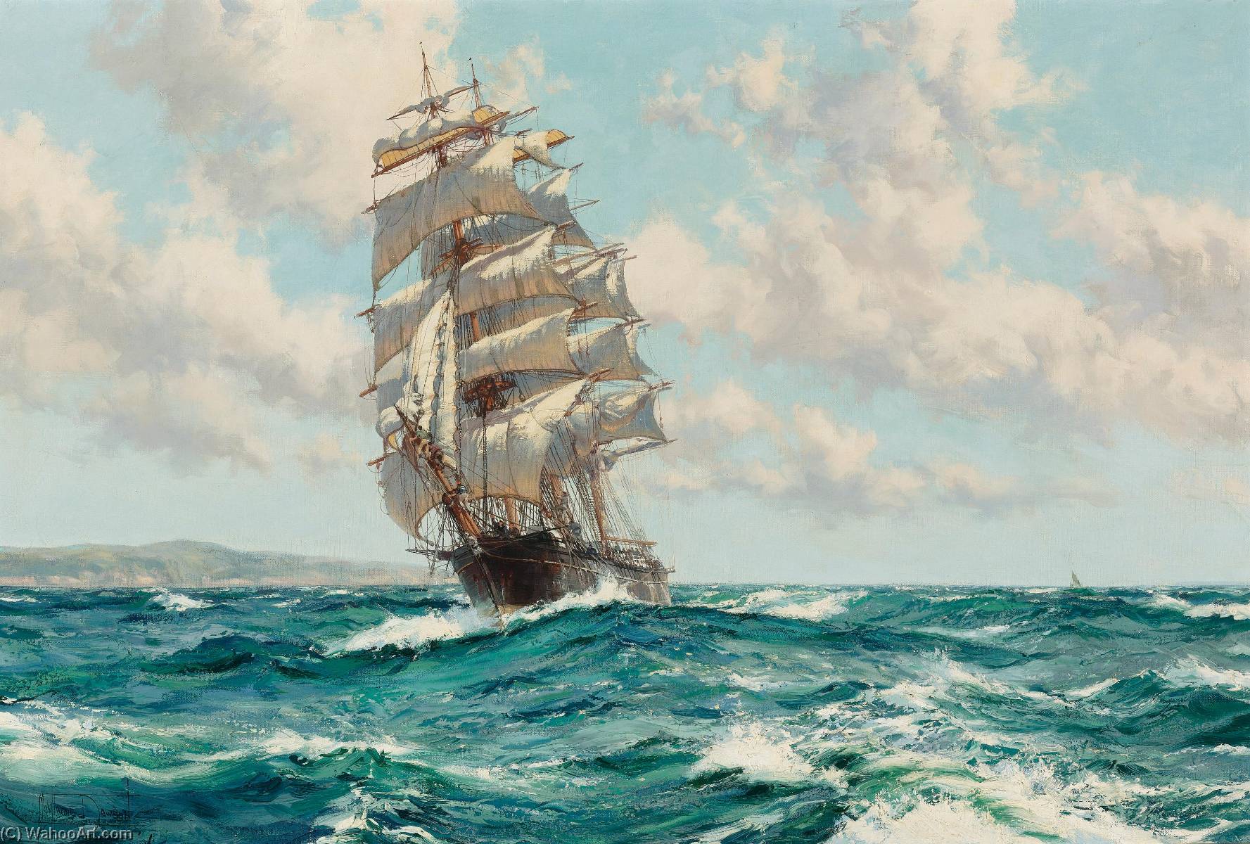 Wikioo.org - The Encyclopedia of Fine Arts - Painting, Artwork by Montague Dawson - Land Ho The Clipper Ship North America