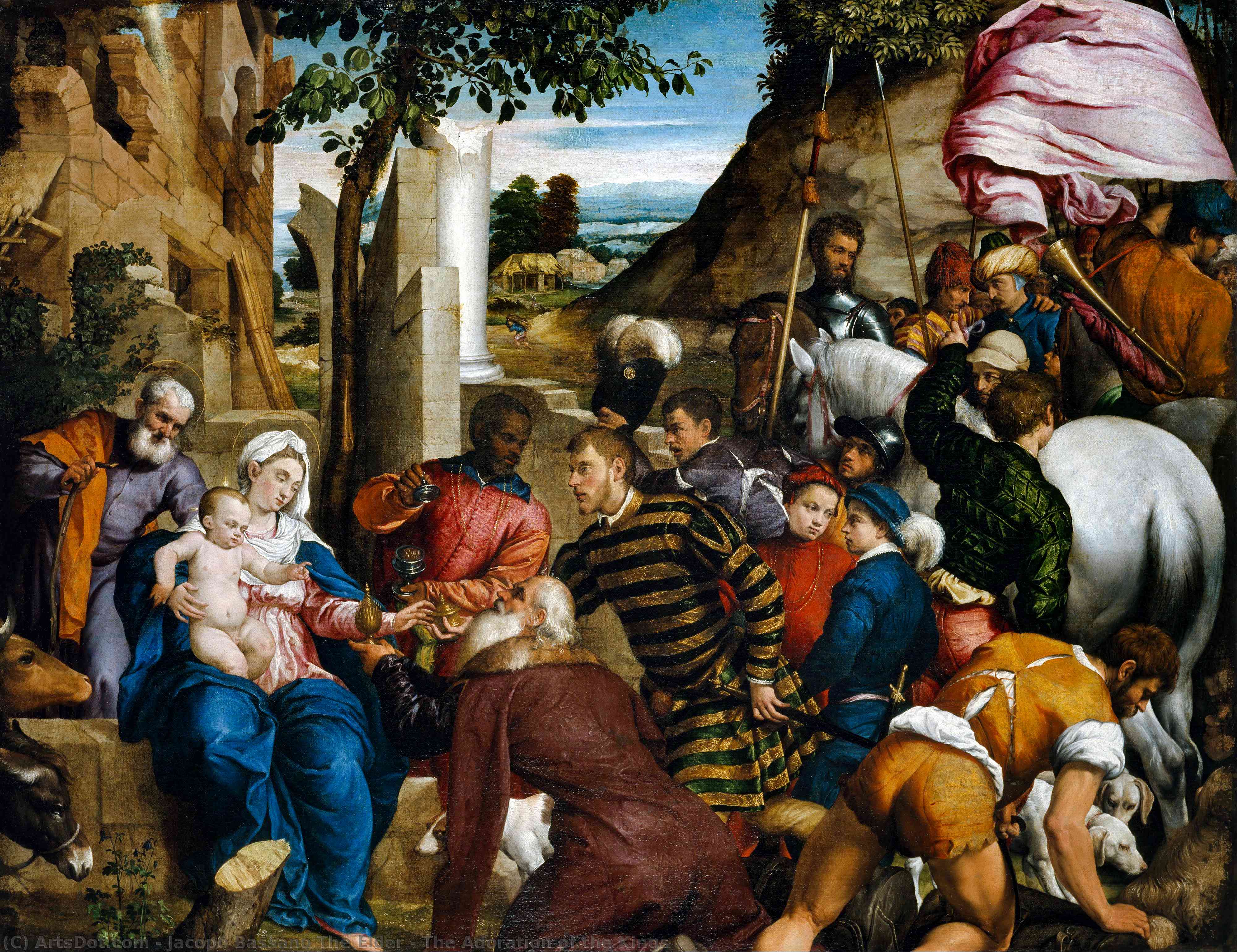 Wikoo.org - موسوعة الفنون الجميلة - اللوحة، العمل الفني Jacopo Bassano The Elder - The Adoration of the Kings