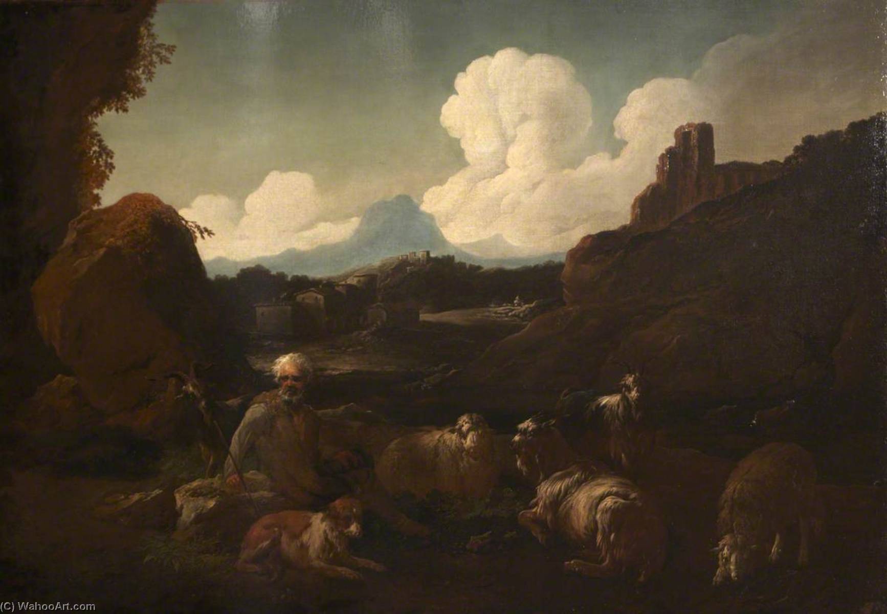 Wikioo.org - The Encyclopedia of Fine Arts - Painting, Artwork by Jacopo Bassano The Elder - Peasant Attending Sheep