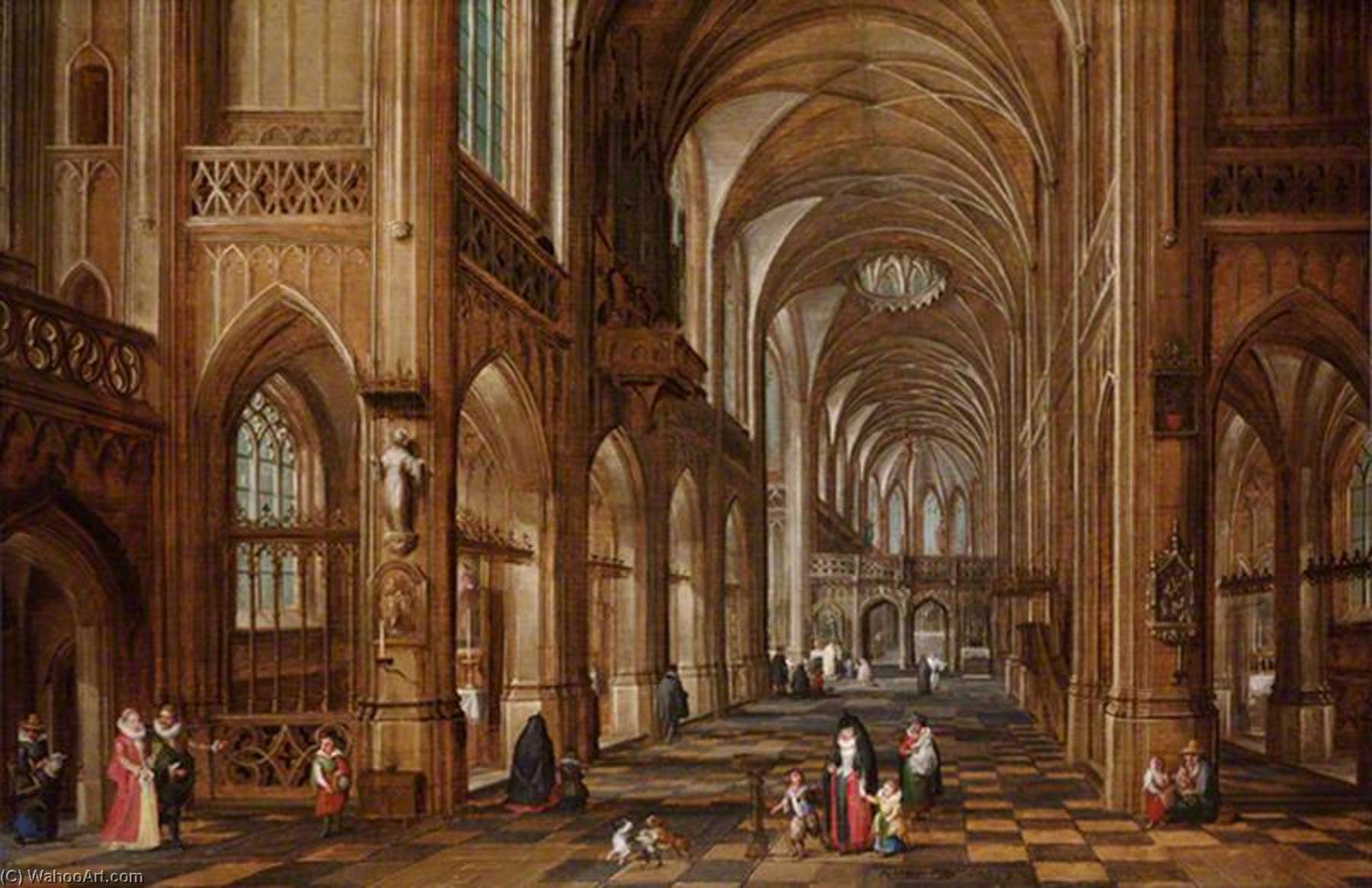 Wikioo.org - The Encyclopedia of Fine Arts - Painting, Artwork by Hendrick Van Steenwijck The Younger - Interior of a Gothic Church