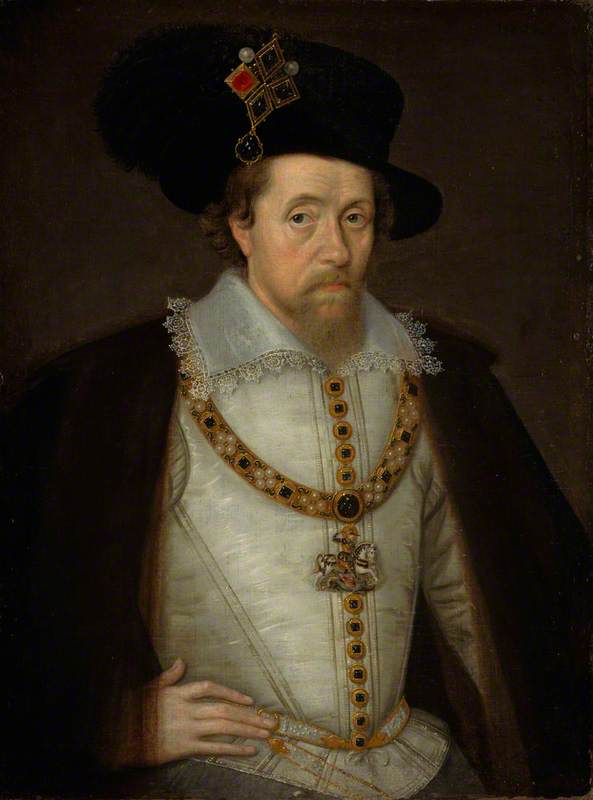 Wikioo.org - The Encyclopedia of Fine Arts - Painting, Artwork by John De Critz The Elder - James VI and I (1566–1625), King of Scotland (1567–1625), King of England and Ireland (1603–1625)