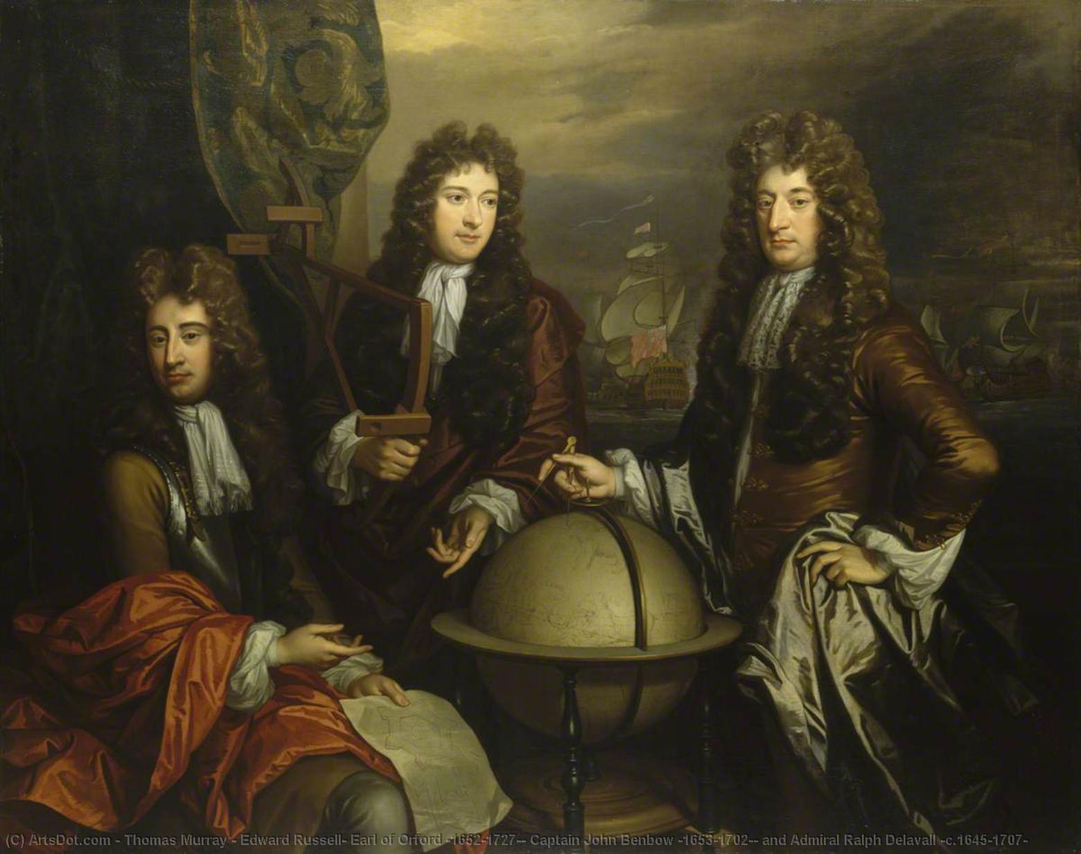 Wikioo.org - The Encyclopedia of Fine Arts - Painting, Artwork by Thomas Murray - Edward Russell, Earl of Orford (1652–1727), Captain John Benbow (1653–1702), and Admiral Ralph Delavall (c.1645–1707)