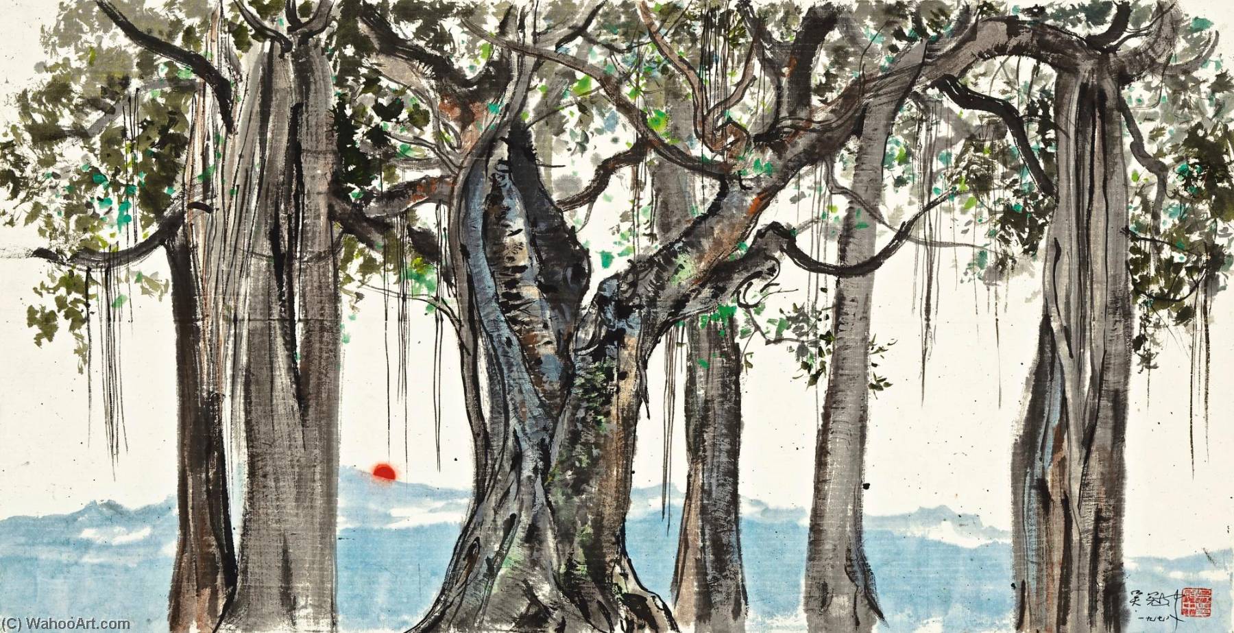 Wikioo.org - Bách khoa toàn thư về mỹ thuật - Vẽ tranh, Tác phẩm nghệ thuật Wu Guanzhong - Banyan Trees of Xishuangbanna