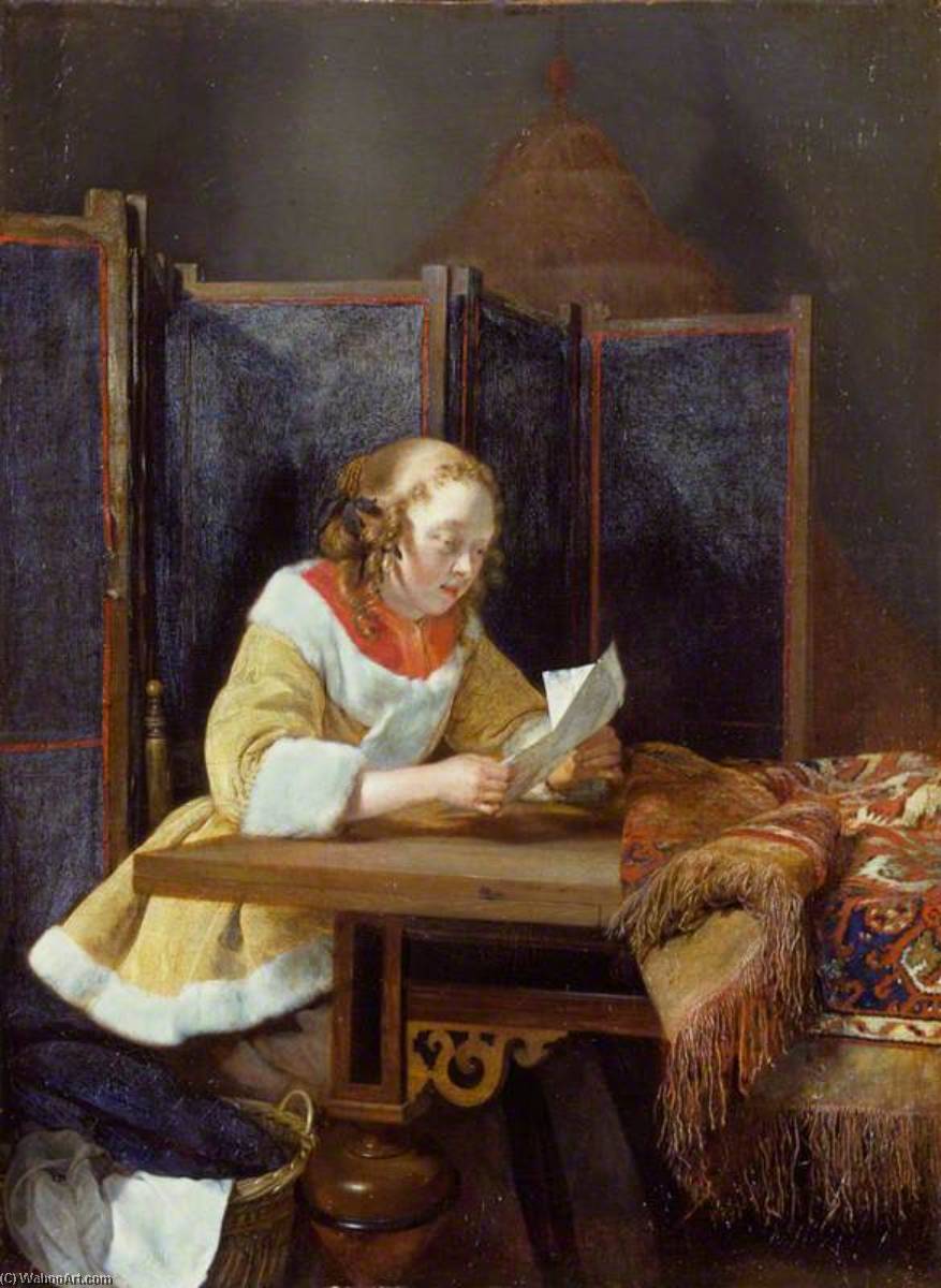 Wikioo.org – La Enciclopedia de las Bellas Artes - Pintura, Obras de arte de Gerard Terborch Ii - una dama leyendo a carta