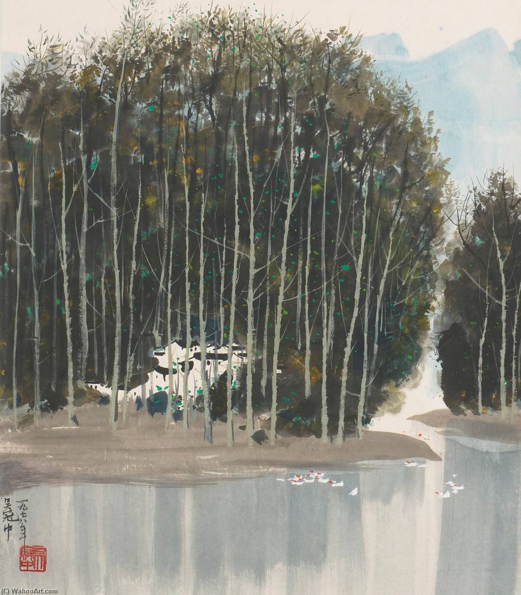 WikiOO.org - Encyclopedia of Fine Arts - Lukisan, Artwork Wu Guanzhong - SILVER BIRCH TREES AND GOOSE POND
