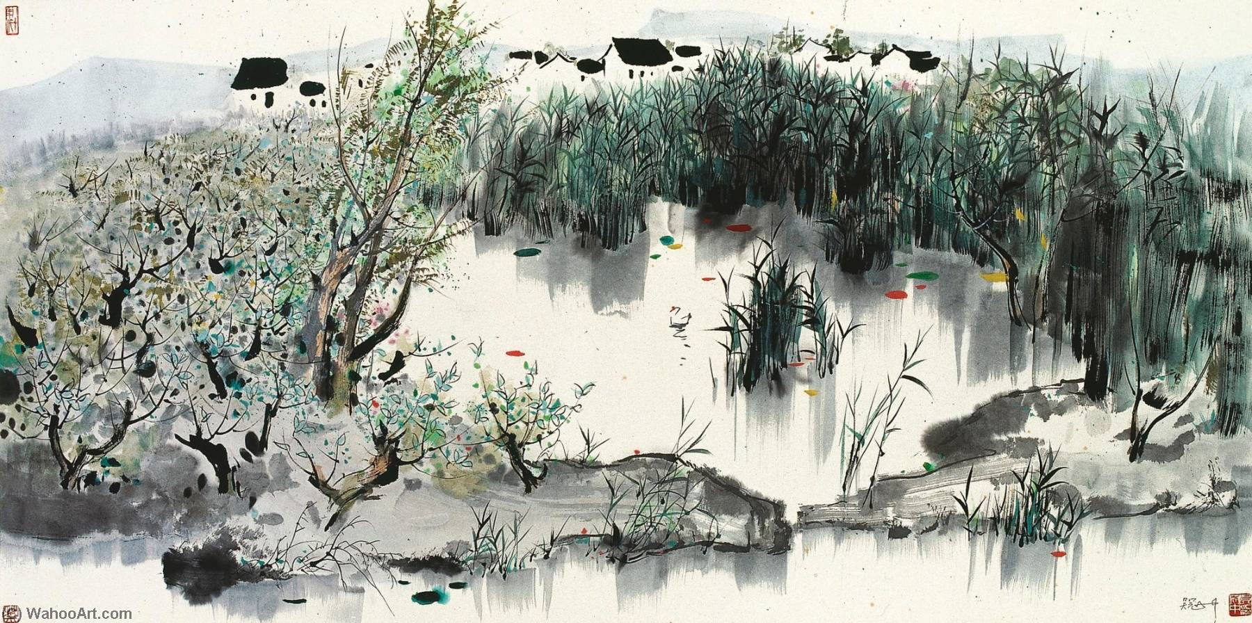 WikiOO.org - Encyclopedia of Fine Arts - Lukisan, Artwork Wu Guanzhong - A Homeland Reed Pond