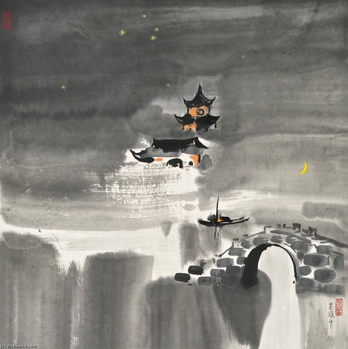 WikiOO.org - Encyclopedia of Fine Arts - Lukisan, Artwork Wu Guanzhong - Starry Night