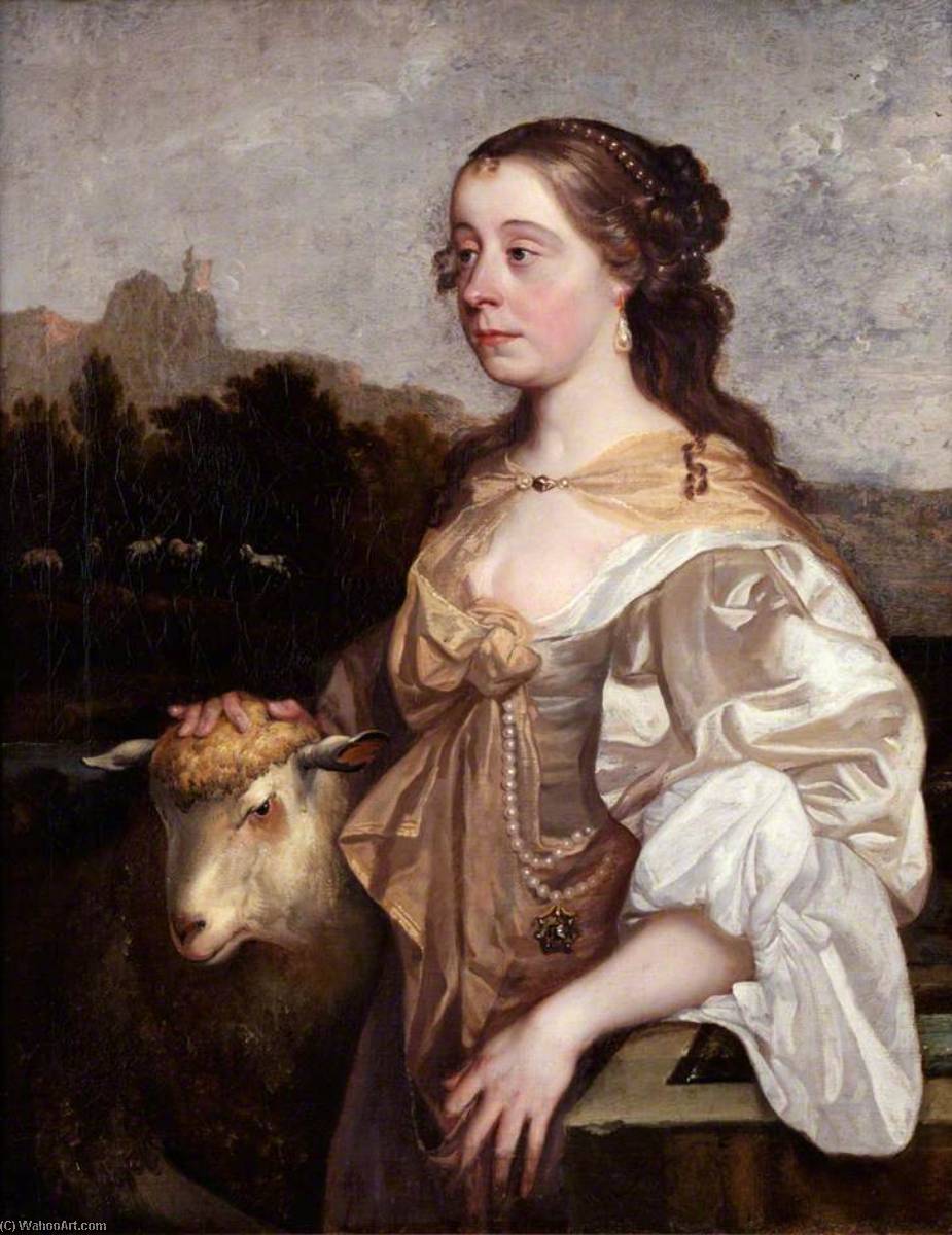 WikiOO.org - Enciklopedija dailės - Tapyba, meno kuriniai John Greenhill - Portrait of a Lady as a Shepherdess
