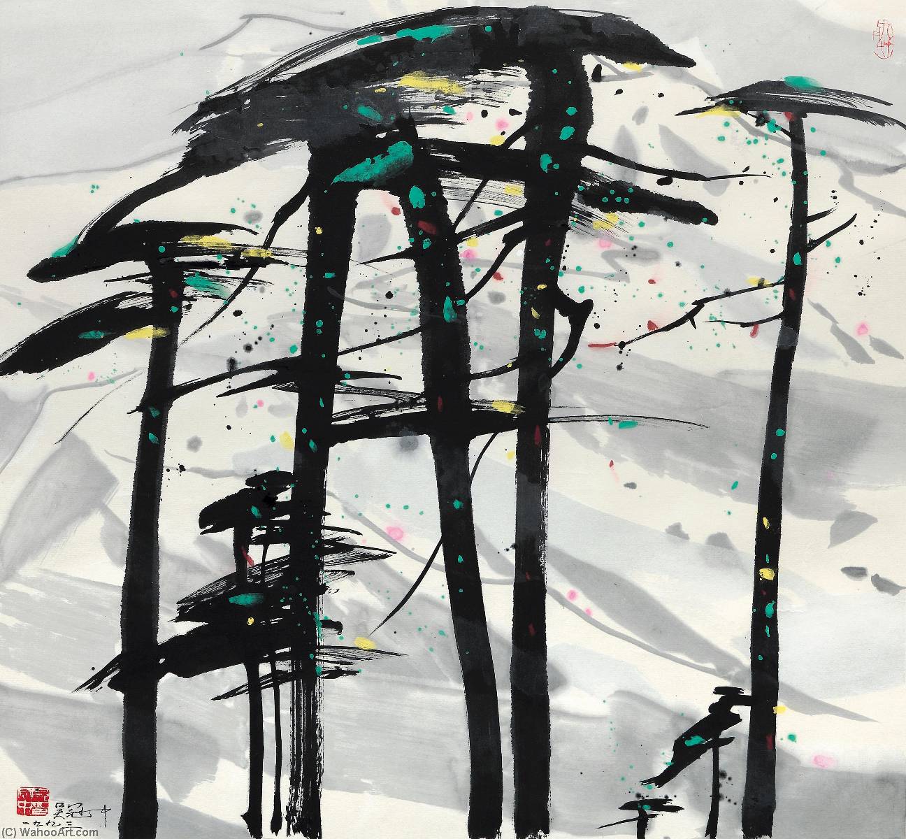 WikiOO.org - Encyclopedia of Fine Arts - Lukisan, Artwork Wu Guanzhong - PINES UPON THE SNOW COVERED MOUNTAINS