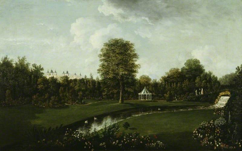 Wikioo.org - The Encyclopedia of Fine Arts - Painting, Artwork by William Tomkins - Audley End, View from the Tea House Bridge