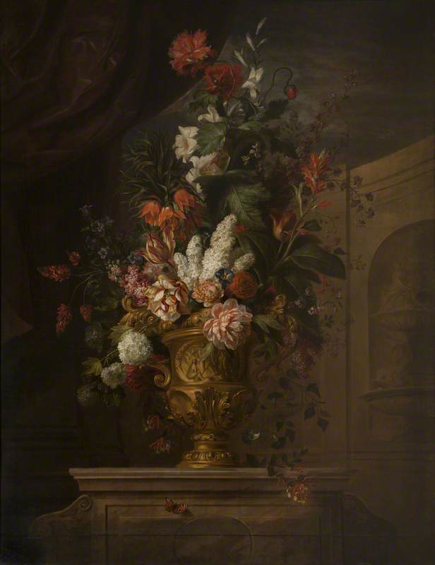 Wikioo.org - The Encyclopedia of Fine Arts - Painting, Artwork by Jakob Bogdany - Flowers in a Sculpted Vase