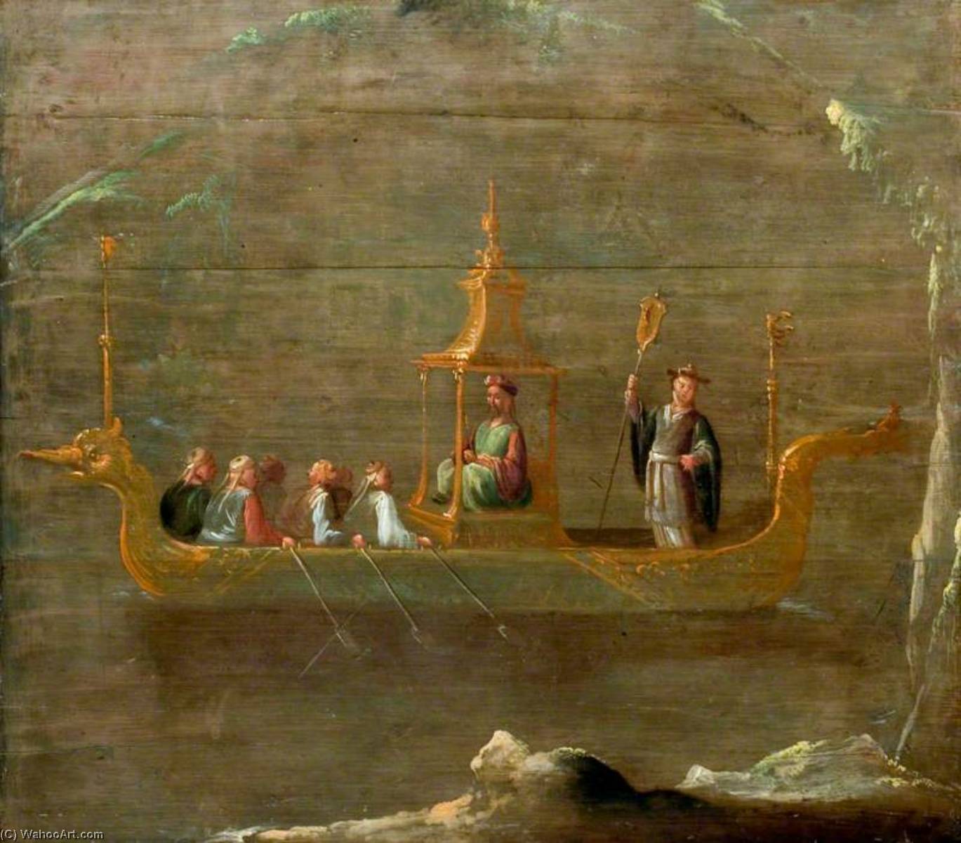 Wikioo.org - The Encyclopedia of Fine Arts - Painting, Artwork by Robert Robinson - A Chinese Dignitary in a Boat