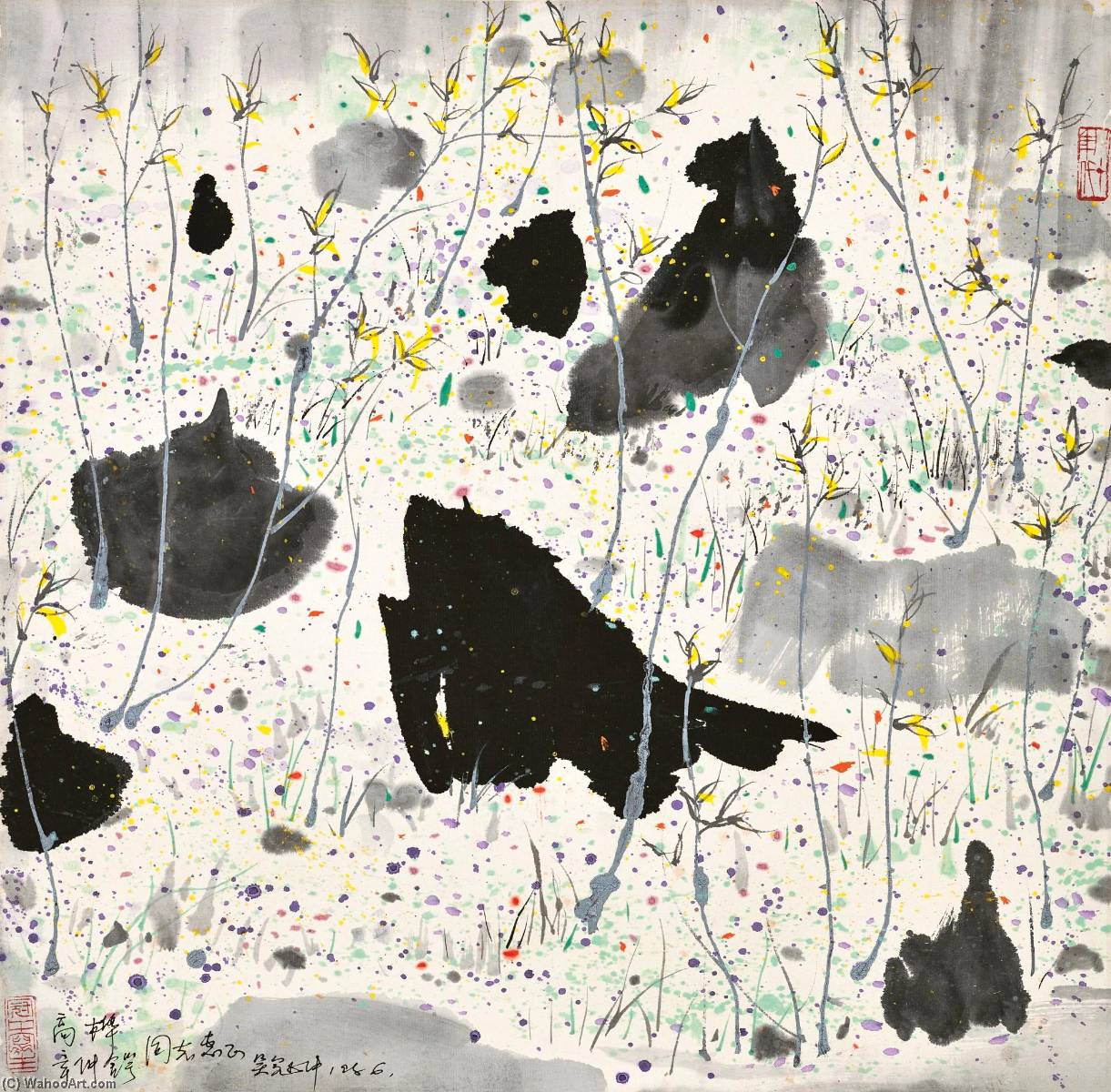 Wikoo.org - موسوعة الفنون الجميلة - اللوحة، العمل الفني Wu Guanzhong - Vitality in Spring Blossoms