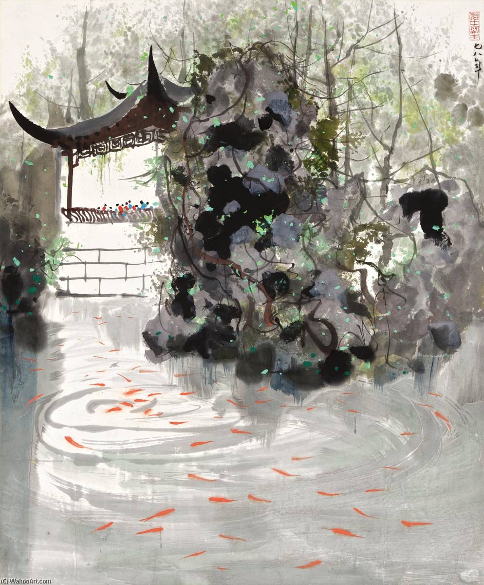 Wikoo.org - موسوعة الفنون الجميلة - اللوحة، العمل الفني Wu Guanzhong - APPRECIATING THE FISH